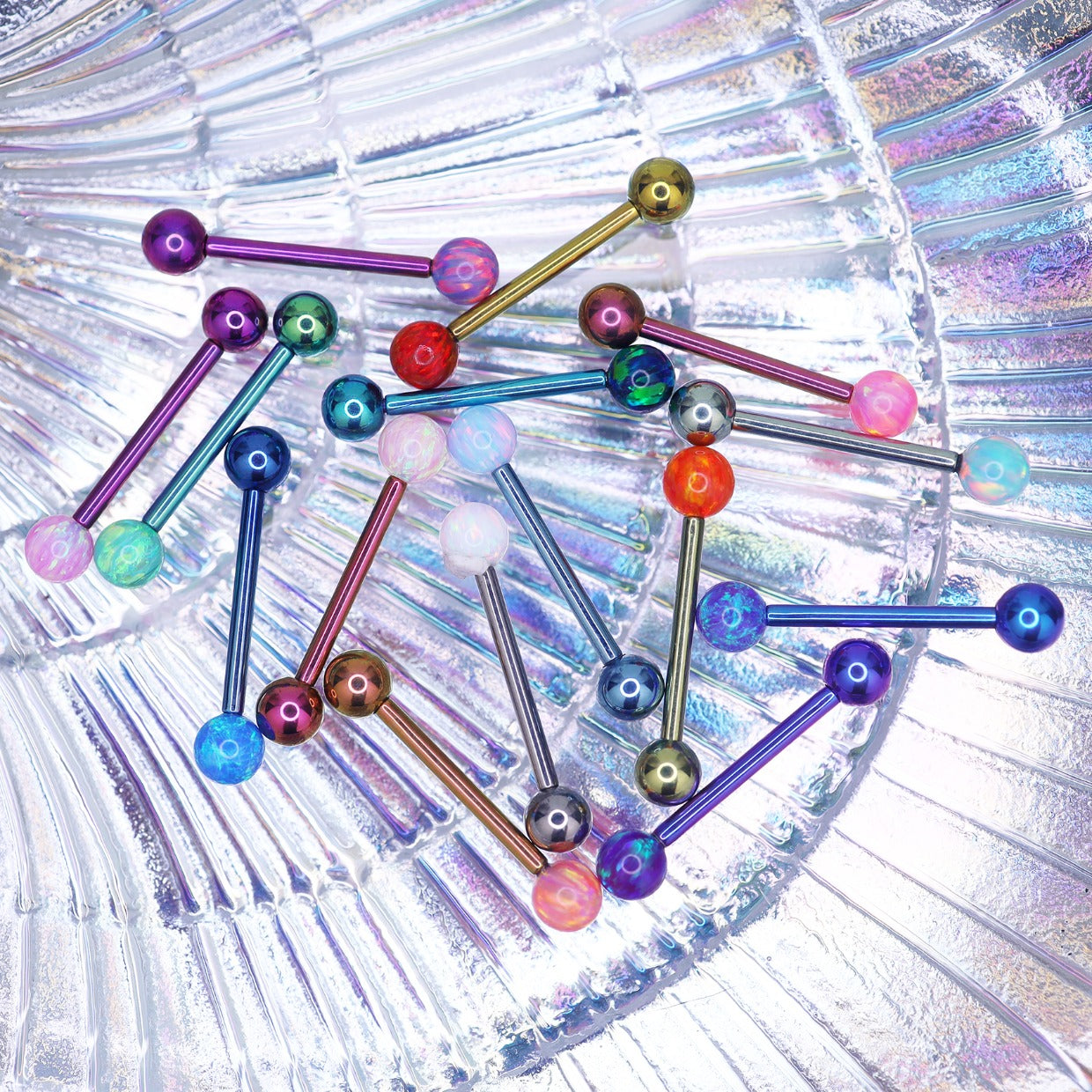 Opal Ball Internally Threaded Titanium Barbell - Opal Ball Internally Threaded Titanium Barbell - Sky Blue / 10mm by CRUXJEWELRY