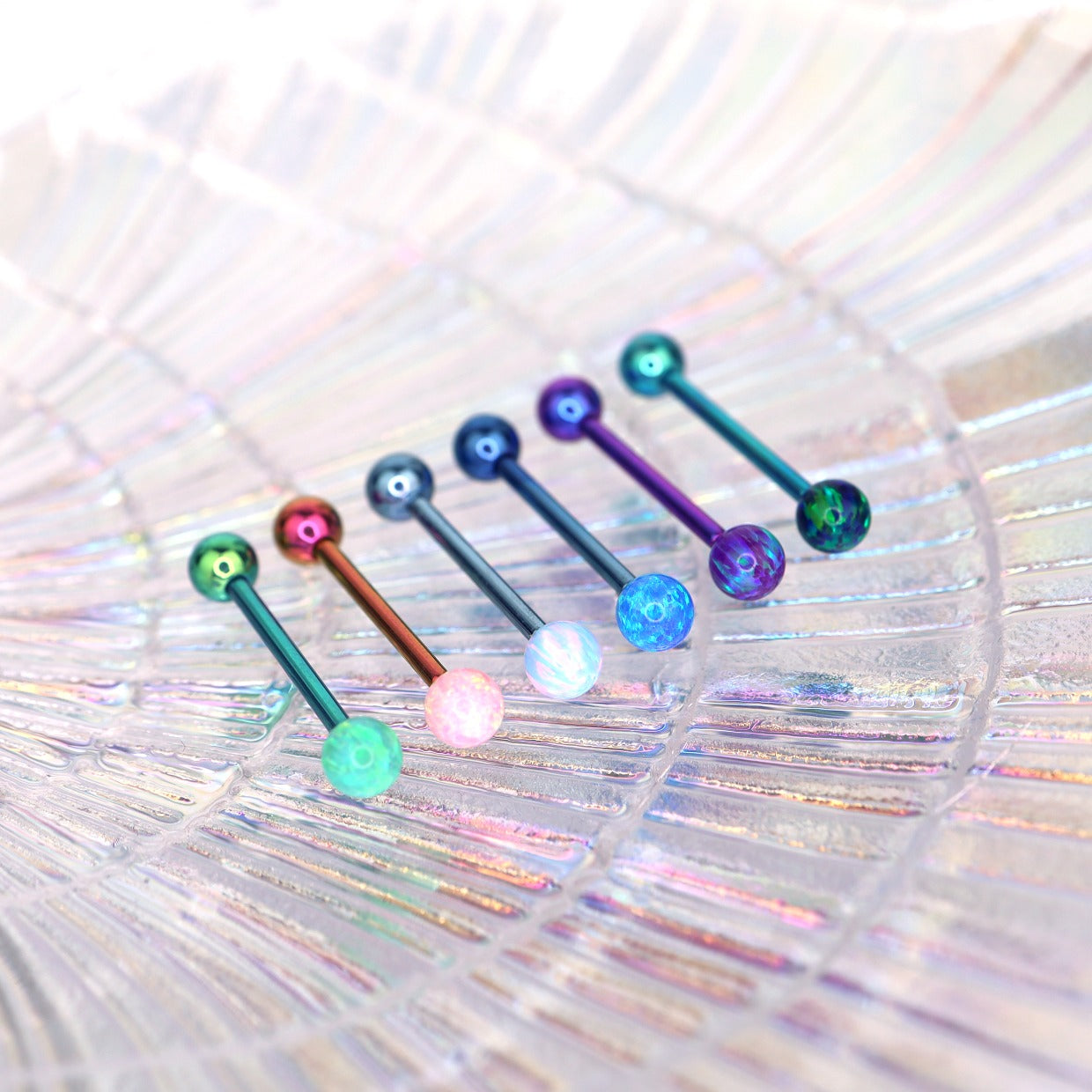 Opal Ball Internally Threaded Titanium Barbell - Opal Ball Internally Threaded Titanium Barbell - Sky Blue / 10mm by CRUXJEWELRY