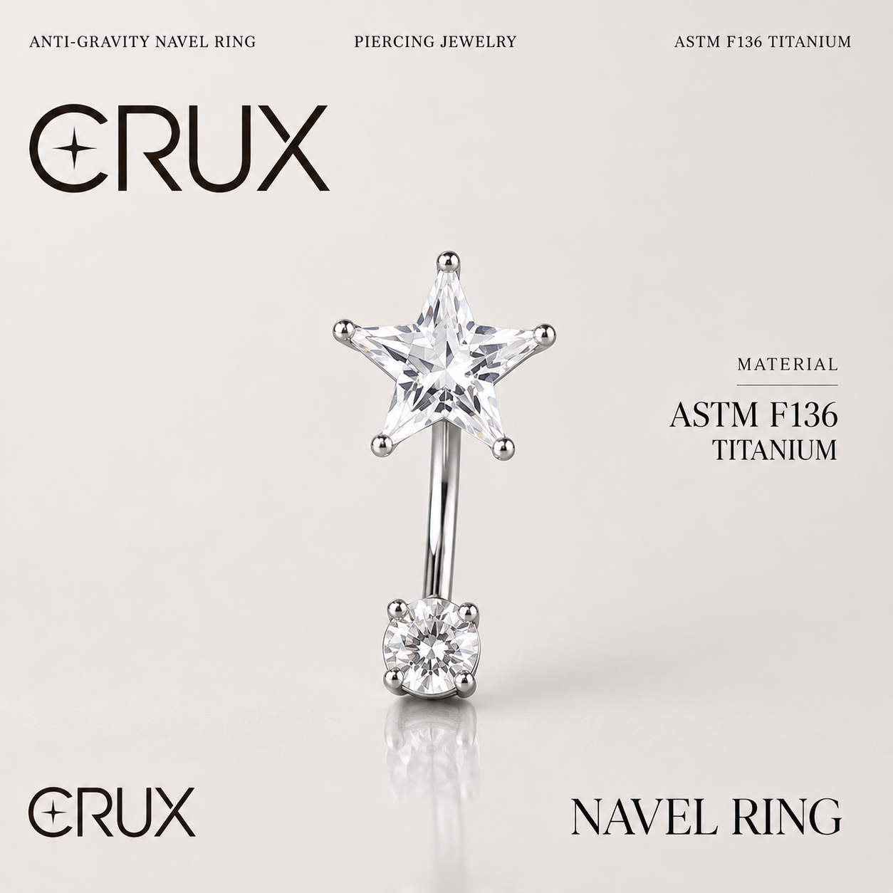 Pentagram CZ F136 Titanium Belly Ring