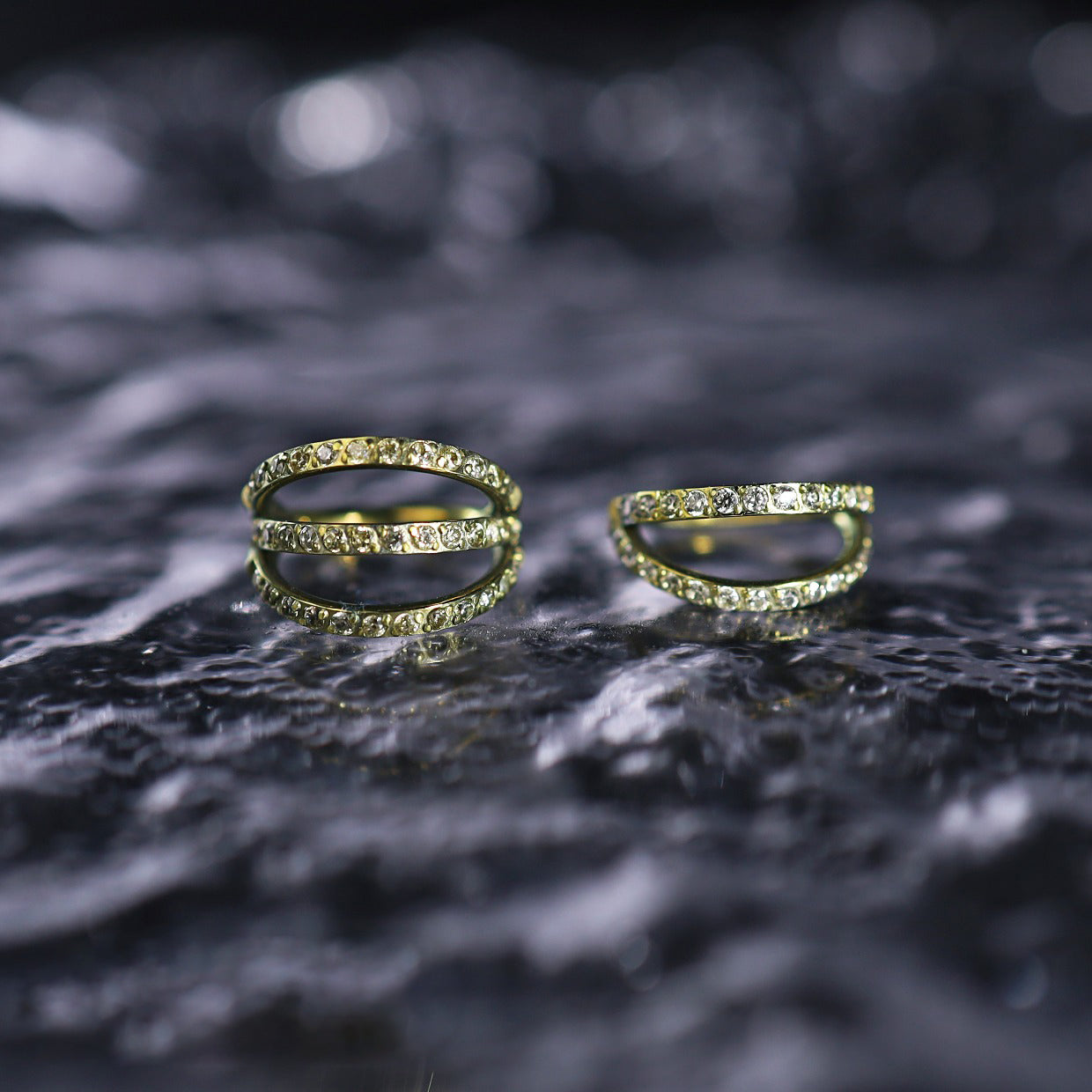 16G Titanium Clicker Ring with Triple/Double CZ - 16G Titanium Clicker Ring with Triple/Double CZ - Light Yellow / Double-Layer / 8mm by CRUXJEWELRY