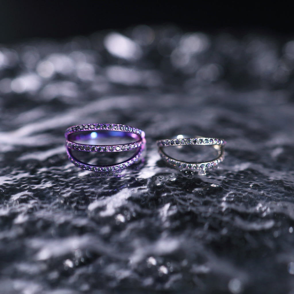 16G Titanium Clicker Ring with Triple/Double CZ - 16G Titanium Clicker Ring with Triple/Double CZ - Violet Purple / Double-Layer / 8mm by CRUXJEWELRY