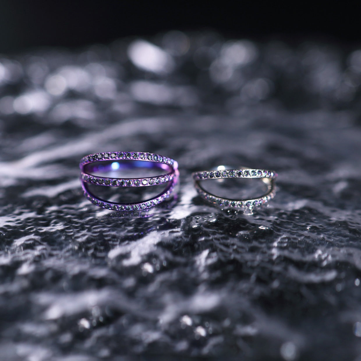 16G Titanium Clicker Ring with Triple/Double CZ - 16G Titanium Clicker Ring with Triple/Double CZ - Violet Purple / Double-Layer / 8mm by CRUXJEWELRY