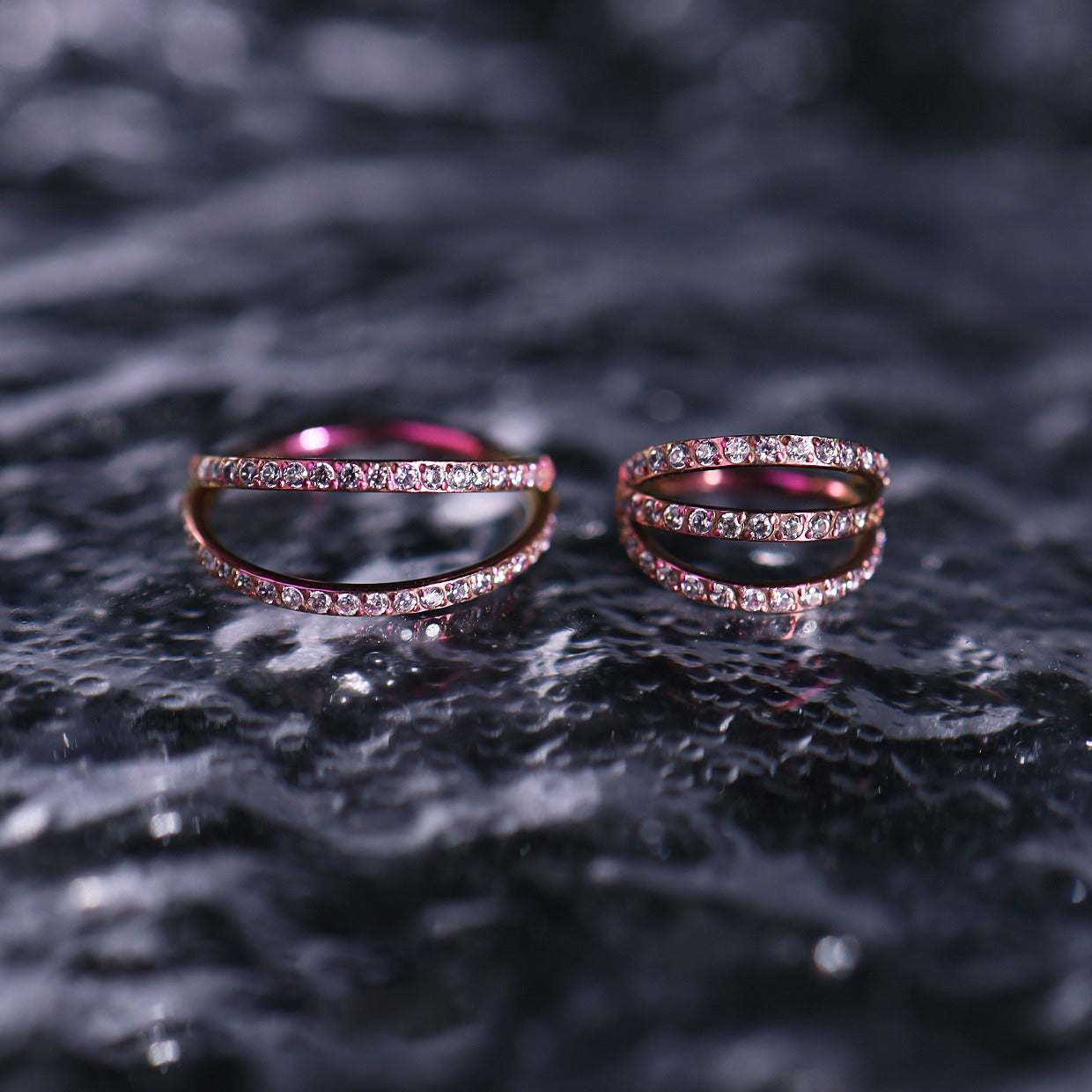 16G Titanium Clicker Ring with Triple/Double CZ - 16G Titanium Clicker Ring with Triple/Double CZ - Pink / Double-Layer / 8mm by CRUXJEWELRY