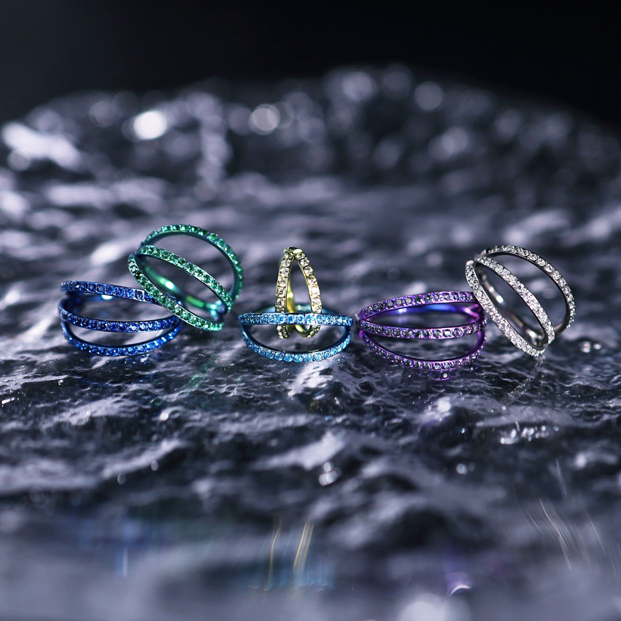 16G Titanium Clicker Ring with Triple/Double CZ - 16G Titanium Clicker Ring with Triple/Double CZ - Ocean Blue / Double-Layer / 8mm by CRUXJEWELRY