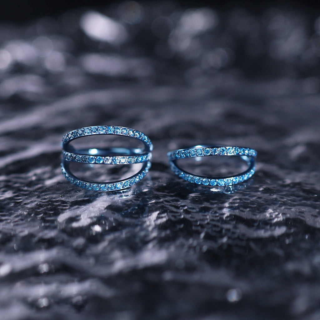 16G Titanium Clicker Ring with Triple/Double CZ - 16G Titanium Clicker Ring with Triple/Double CZ - Ocean Blue / Double-Layer / 8mm by CRUXJEWELRY