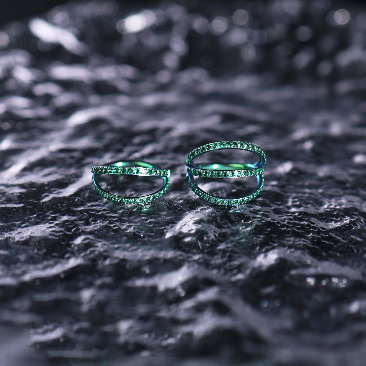 16G Titanium Clicker Ring with Triple/Double CZ - 16G Titanium Clicker Ring with Triple/Double CZ - Fruit Green / Double-Layer / 8mm by CRUXJEWELRY