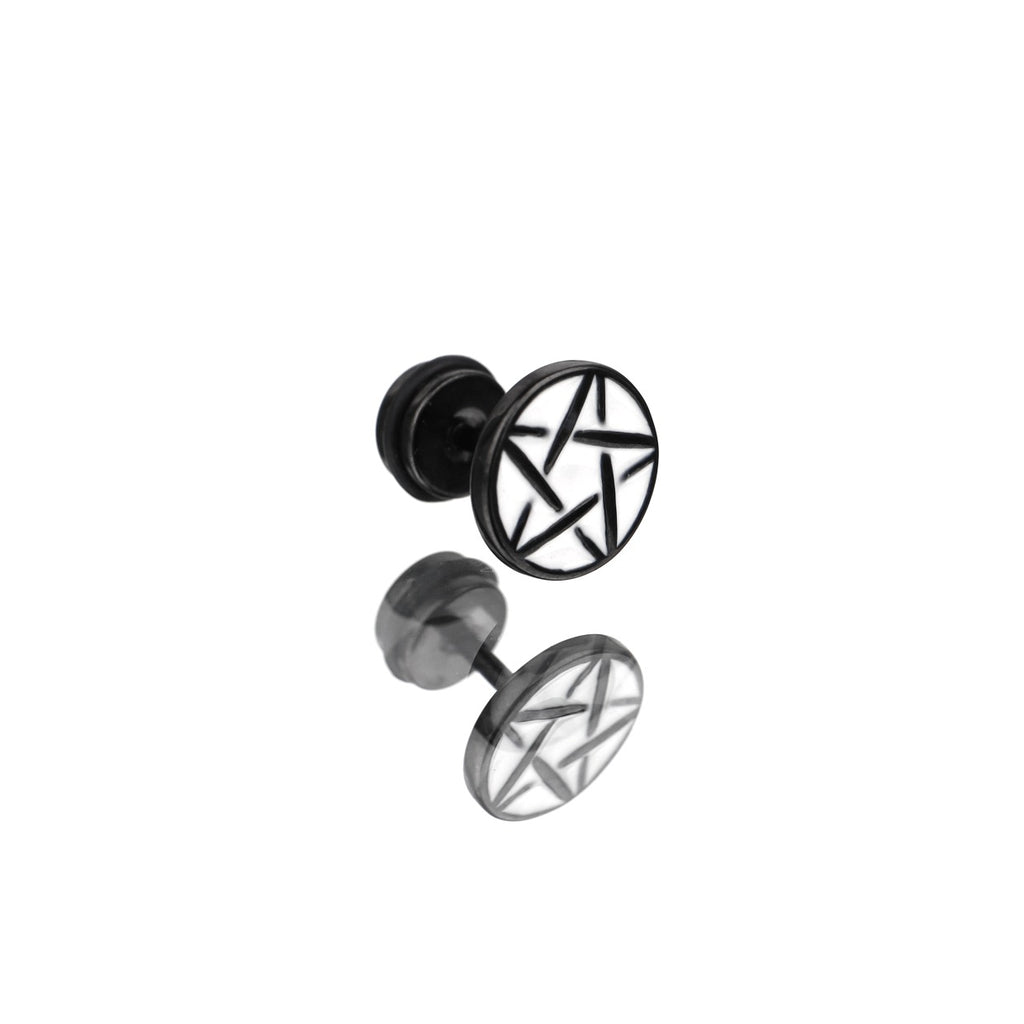 Punk Pentagram Externally Threaded Stainless Steel Ear Studs - Punk Pentagram Externally Threaded Stainless Steel Ear Studs - White by CRUXJEWELRY