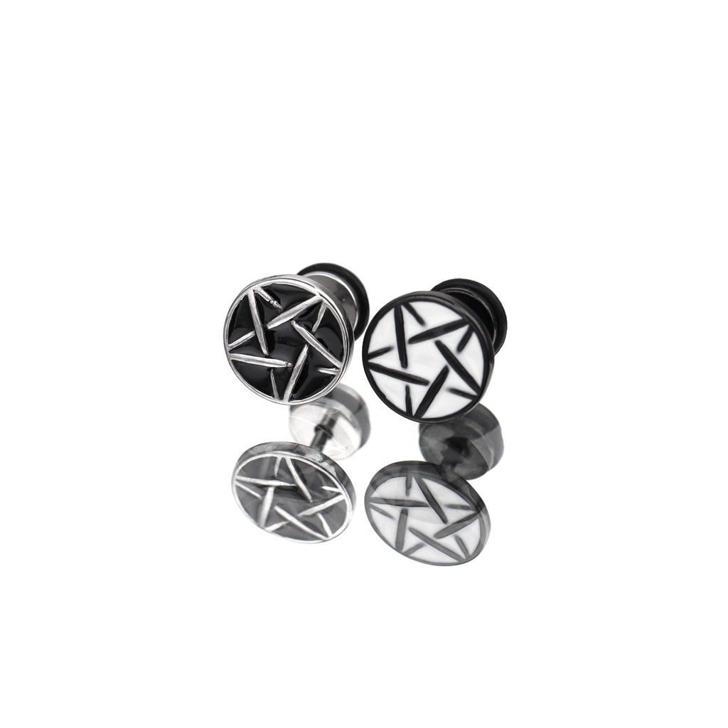 Punk Pentagram Externally Threaded Stainless Steel Ear Studs - Punk Pentagram Externally Threaded Stainless Steel Ear Studs - Black by CRUXJEWELRY