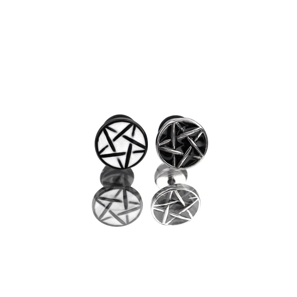 Punk Pentagram Externally Threaded Stainless Steel Ear Studs - Punk Pentagram Externally Threaded Stainless Steel Ear Studs - Set by CRUXJEWELRY