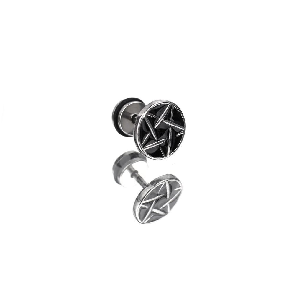 Punk Pentagram Externally Threaded Stainless Steel Ear Studs - Punk Pentagram Externally Threaded Stainless Steel Ear Studs - Black by CRUXJEWELRY