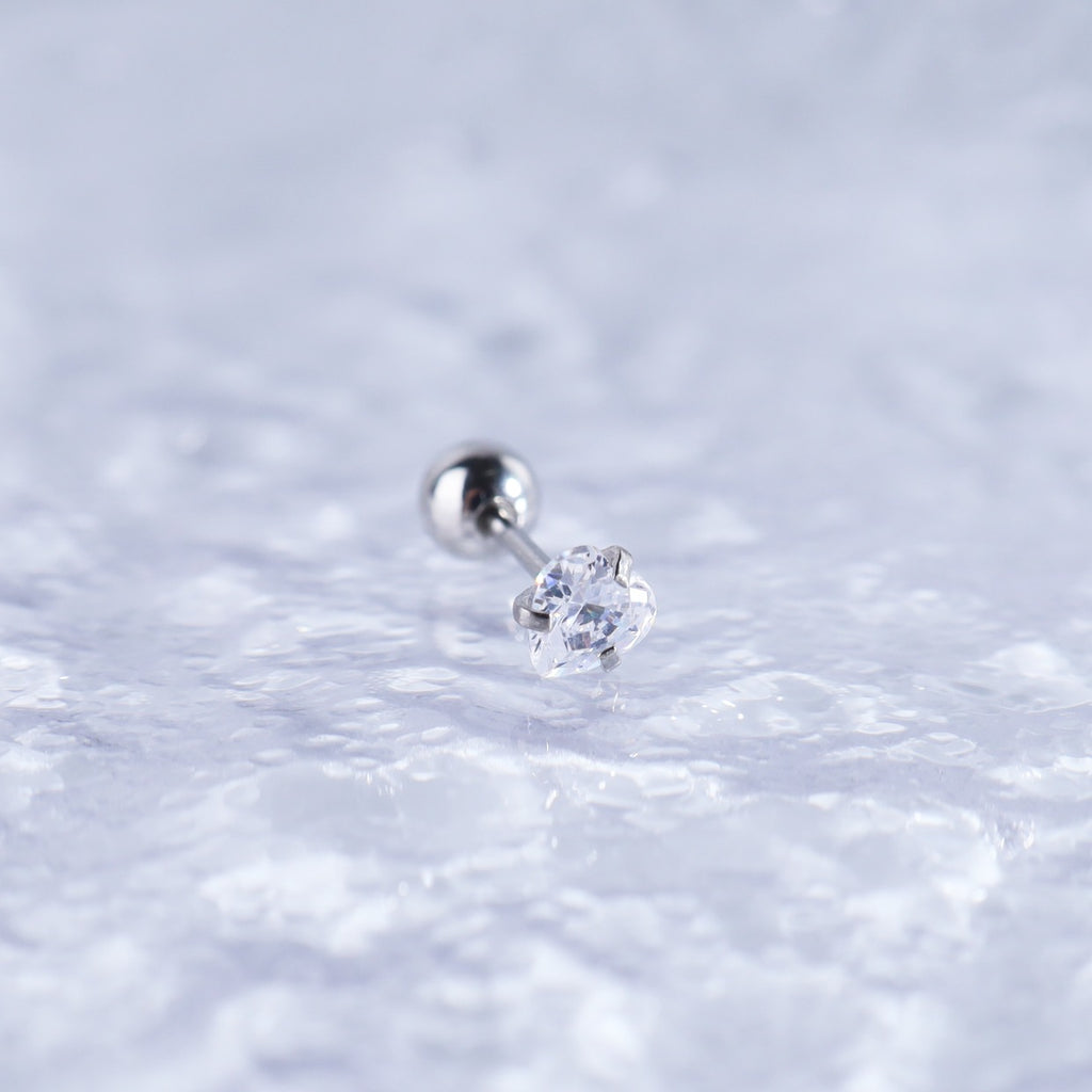 Iridescent Heart CZ Stainless Steel Ball-Back Studs - Iridescent Heart CZ Stainless Steel Ball-Back Studs - White by CRUXJEWELRY