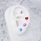 Rainbow Heart Crystal Stainless Steel Ear Studs - Rainbow Heart Crystal Stainless Steel Ear Studs - White / 0.8mm/20G by CRUXJEWELRY