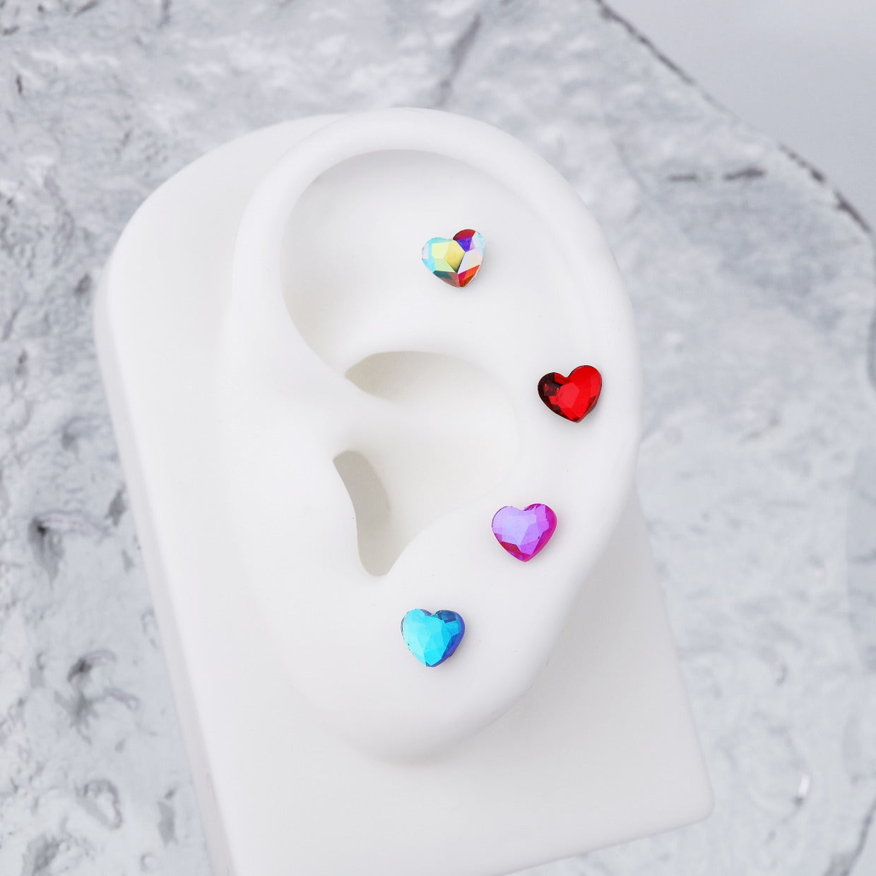 Rainbow Heart Crystal Stainless Steel Ear Studs - Rainbow Heart Crystal Stainless Steel Ear Studs - White / 0.8mm/20G by CRUXJEWELRY
