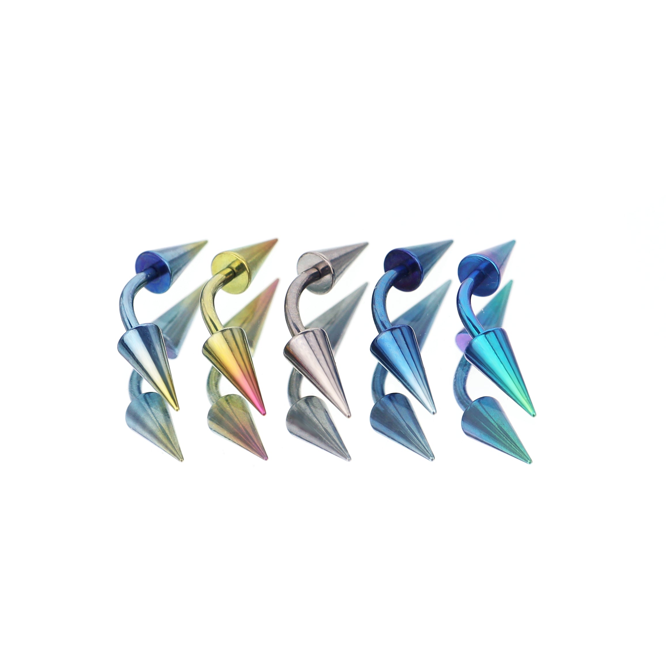 Large Spike Internally Threaded Titanium Rook Jewelry - Large Spike Internally Threaded Titanium Rook Jewelry - Blue-Yellow Gradient / 6mm by CRUXJEWELRY