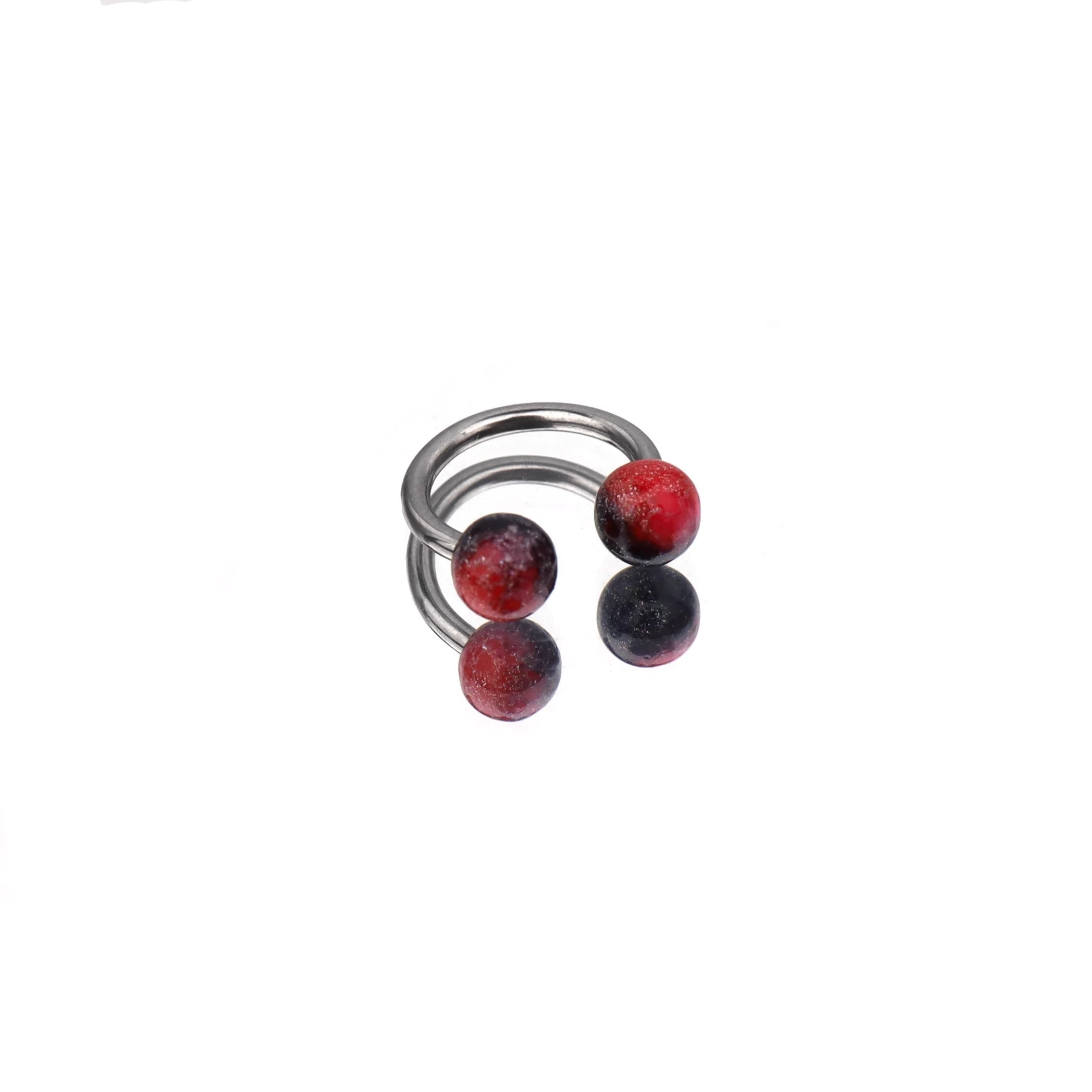 Colorful Acrylic Contrast Ball Horseshoe Ring - Colorful Acrylic Contrast Ball Horseshoe Ring - Black-Red Gradient / 8 mm by CRUXJEWELRY