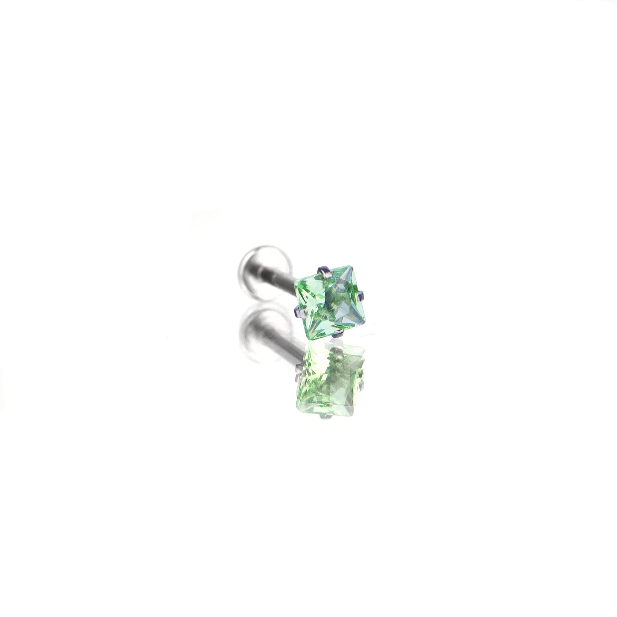 Square CZ Internally Threaded Stainless Steel Flat-Back Ring - Square CZ Internally Threaded Stainless Steel Flat-Back Ring - Green / 4mm / 6mm by CRUXJEWELRY
