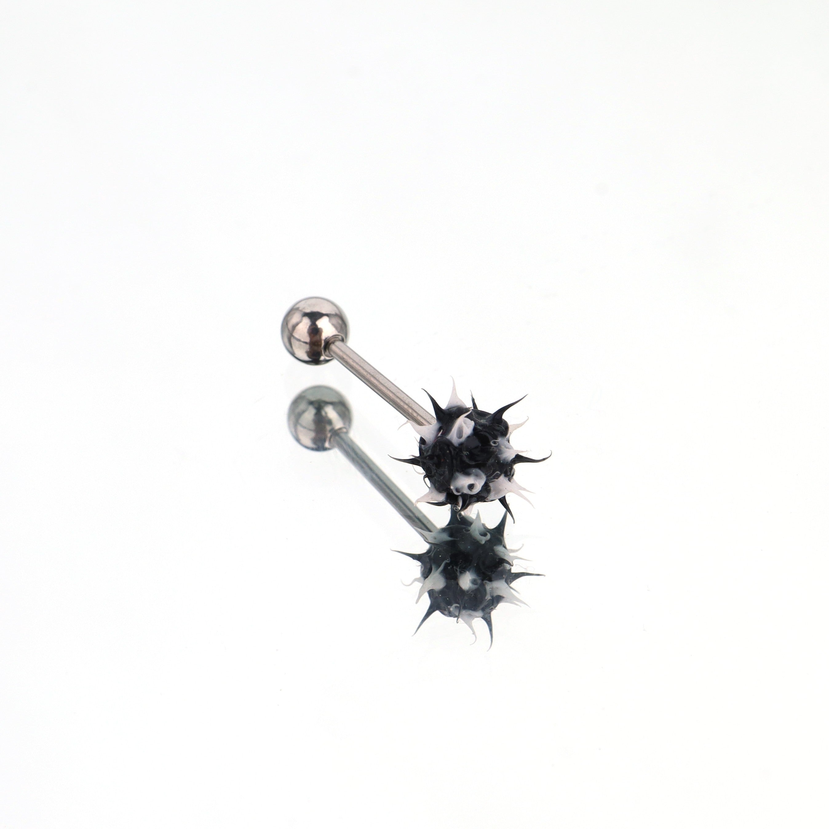 Spiked ball Silicone tongue stud - Spiked ball Silicone tongue stud - Black-White / 10 mm by CRUXJEWELRY