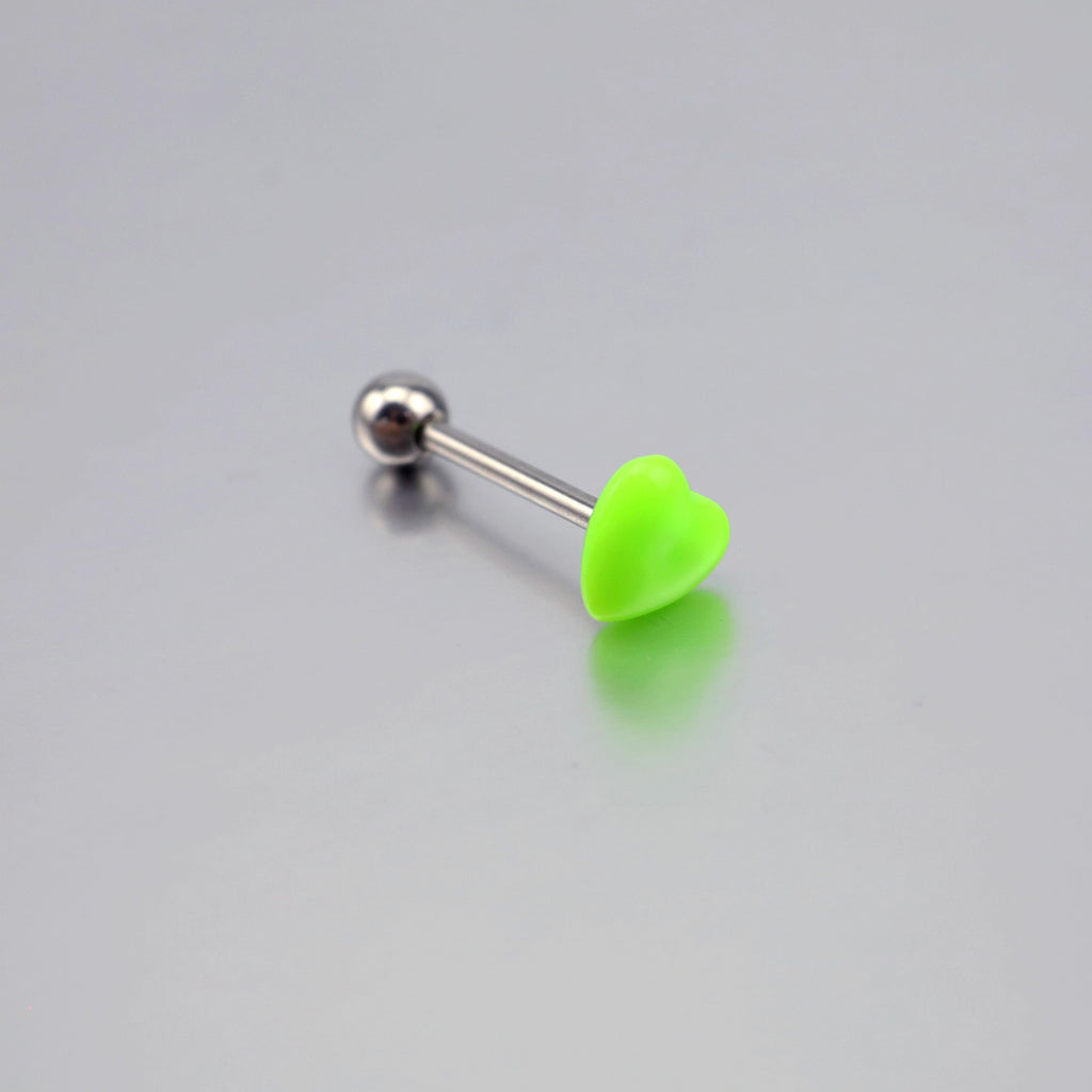Heart-shaped Acrylic Tongue Stud - Heart-shaped Acrylic Tongue Stud - Green / 12mm by CRUXJEWELRY