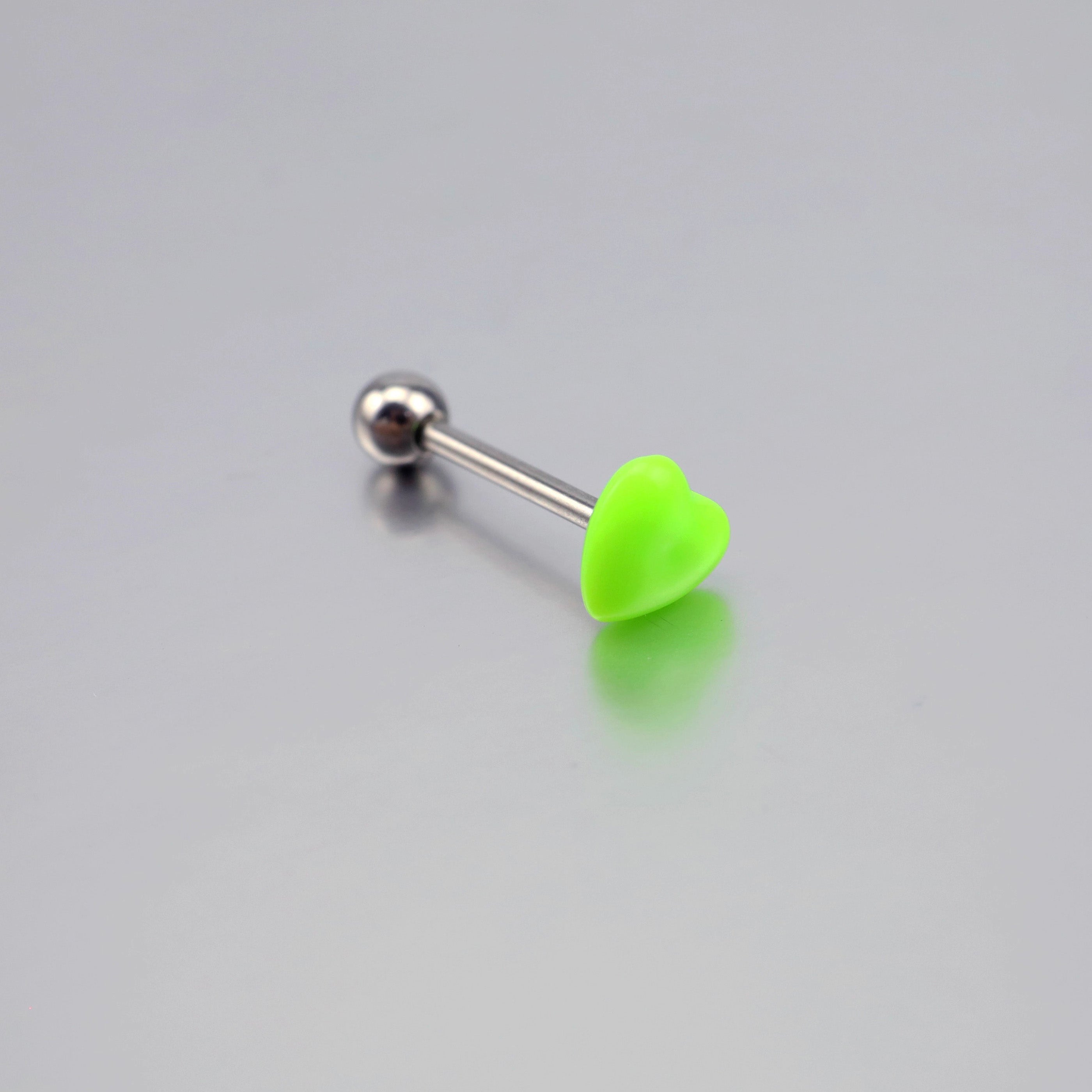 Heart-shaped Acrylic Tongue Stud - Heart-shaped Acrylic Tongue Stud - Green / 12mm by CRUXJEWELRY