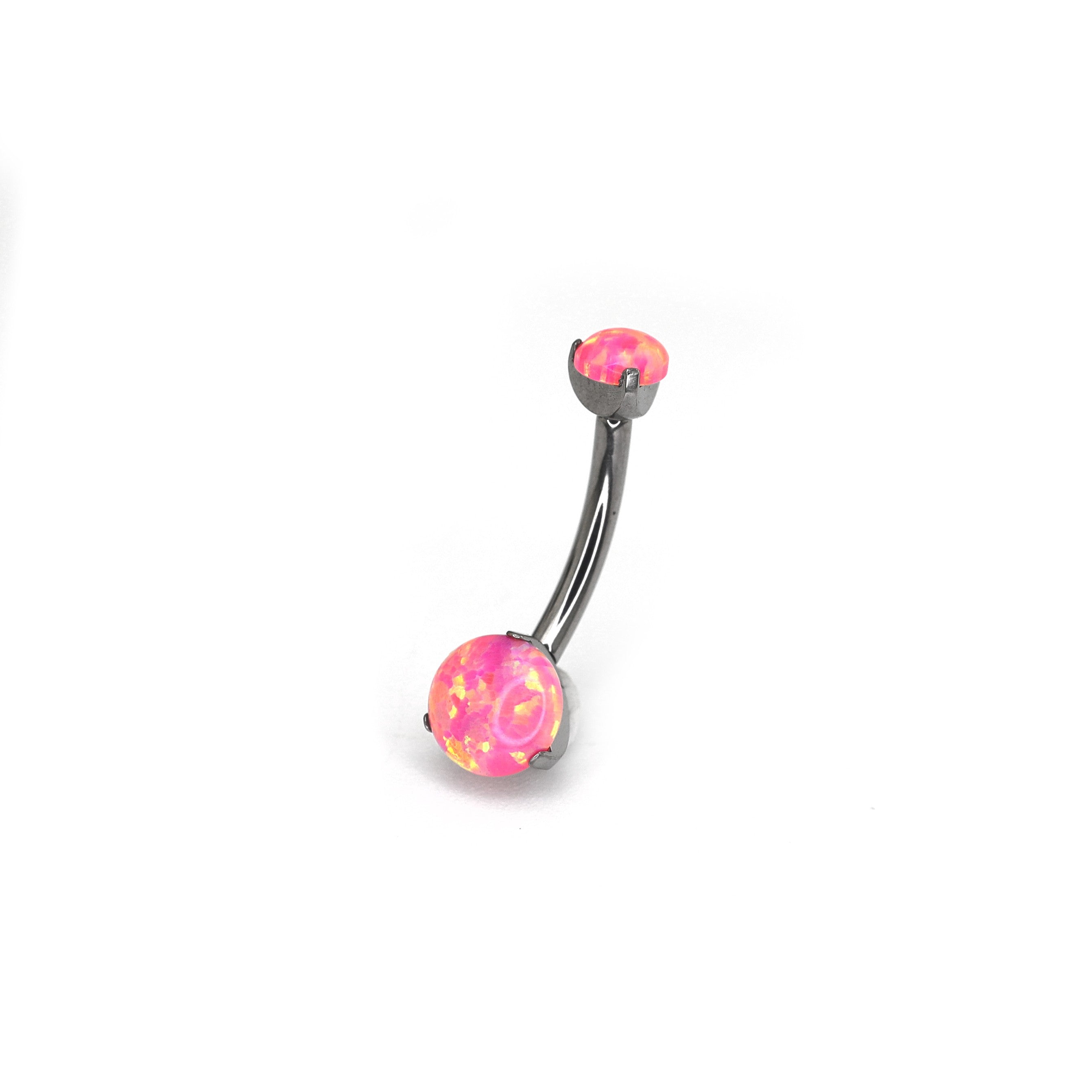 Double Round Opal Titanium Belly Ring - Double Round Opal Titanium Belly Ring - Neon Pink by CRUXJEWELRY