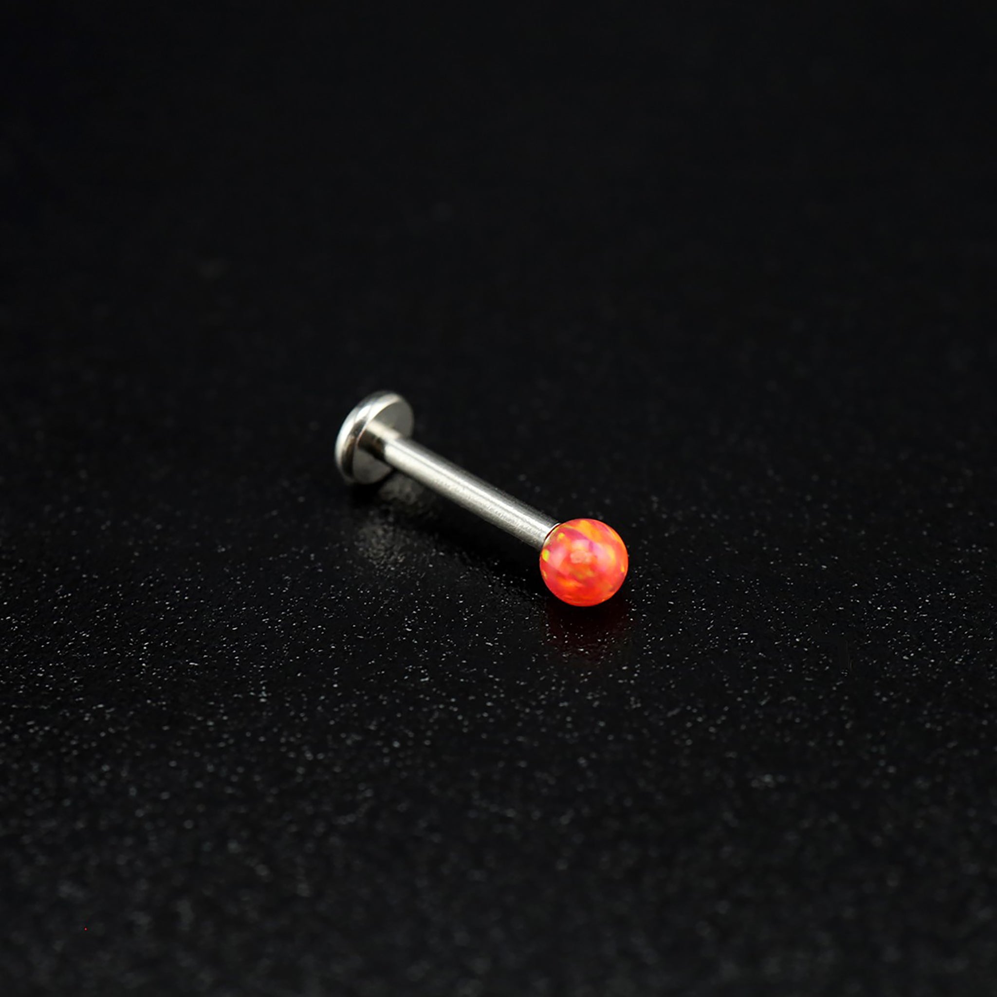3mm Opal Internal Thread Stainless Steel Labret Stud - 3mm Opal Internal Thread Stainless Steel Labret Stud - Red / 6mm by CRUXJEWELRY