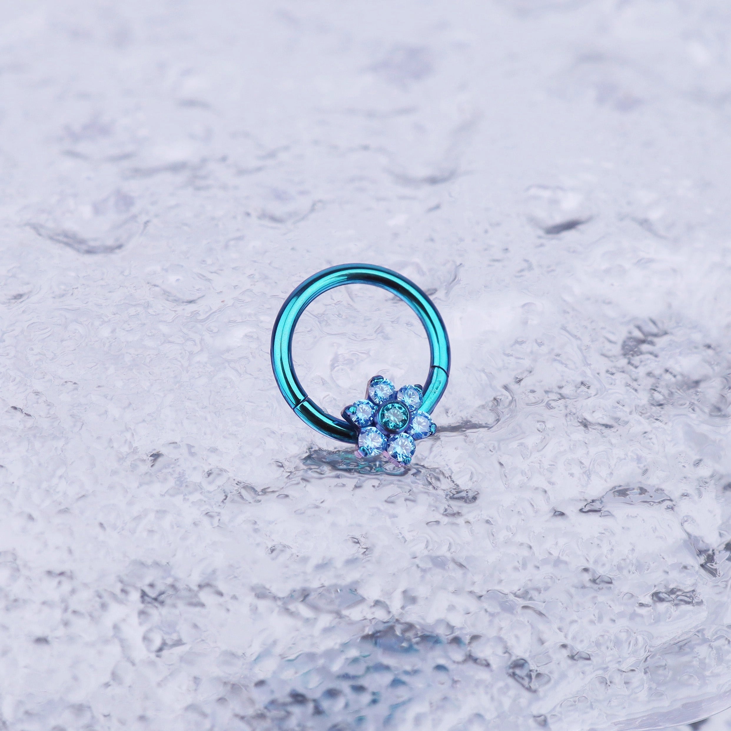 Iridescent Six-Flower Septum Clicker - Iridescent Six-Flower Septum Clicker - Blue by CRUXJEWELRY