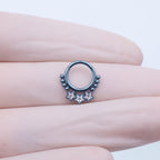 Triple Star CZ Titanium Segment Septum/Ear Hoop - Triple Star CZ Titanium Segment Septum/Ear Hoop - silver-1 by CRUXJEWELRY