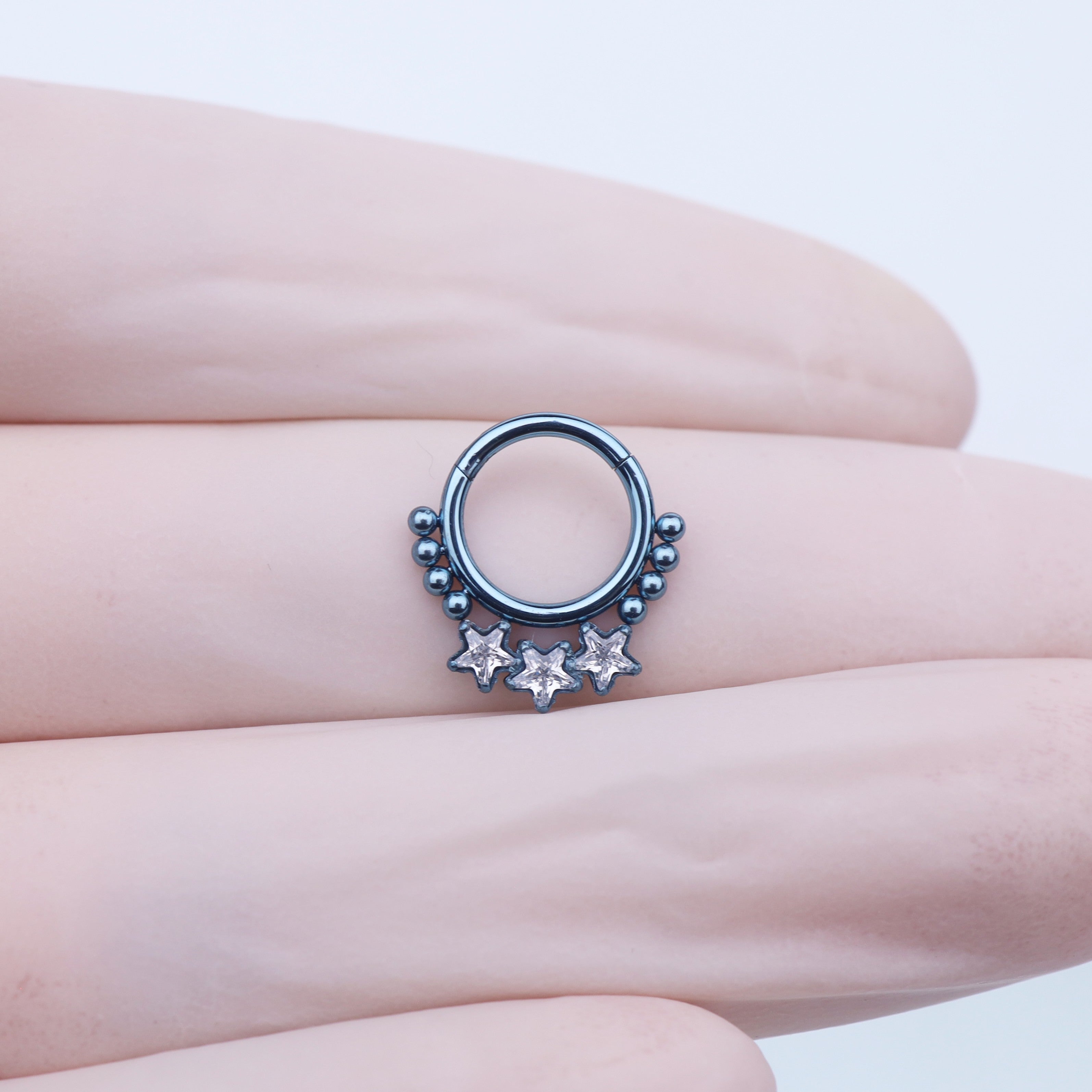 Triple Star CZ Titanium Segment Septum/Ear Hoop - Triple Star CZ Titanium Segment Septum/Ear Hoop - silver-1 by CRUXJEWELRY