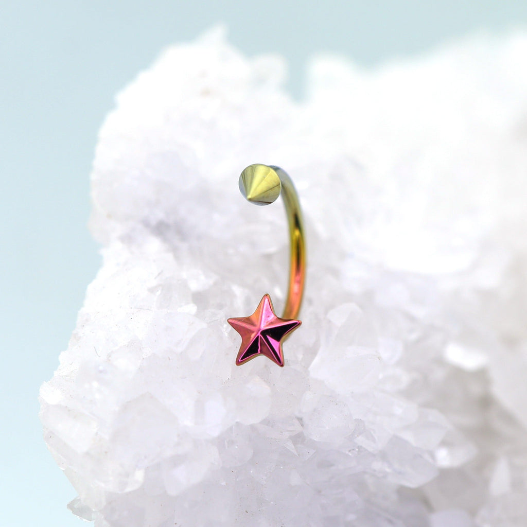 3D Star Spike Titanium Horseshoe ring - 3D Star Spike Titanium Horseshoe ring - Pink-Yellow Gradient / 6mm by CRUXJEWELRY
