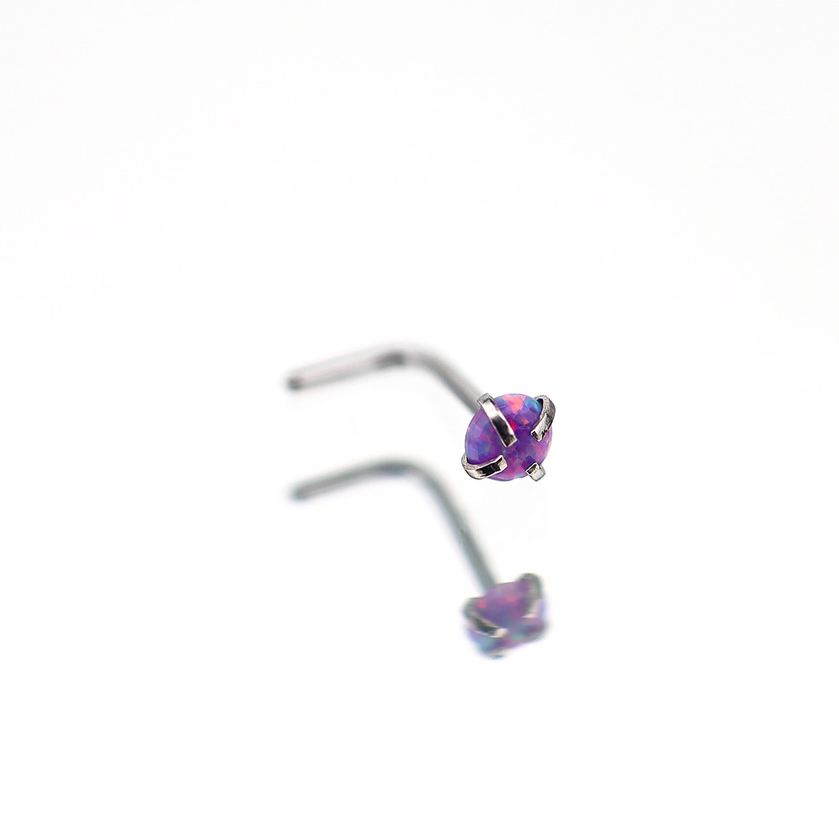 Opal L-Shape Nose Stud - Opal L-Shape Nose Stud - Violet Purple by CRUXJEWELRY