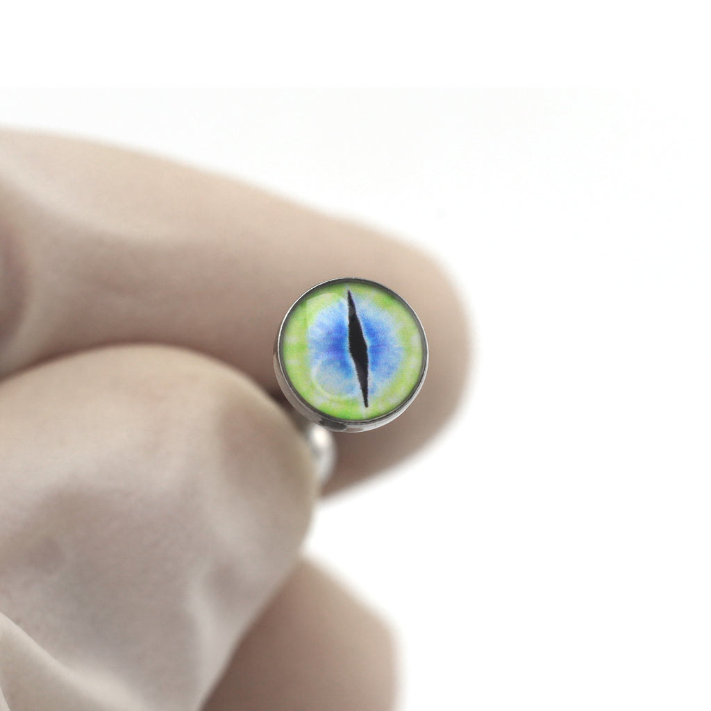 Resin Oil Slick Eye Pupil tongue stud - Resin Oil Slick Eye Pupil tongue stud - Green / 10 mm / 1.2mm/16G by CRUXJEWELRY