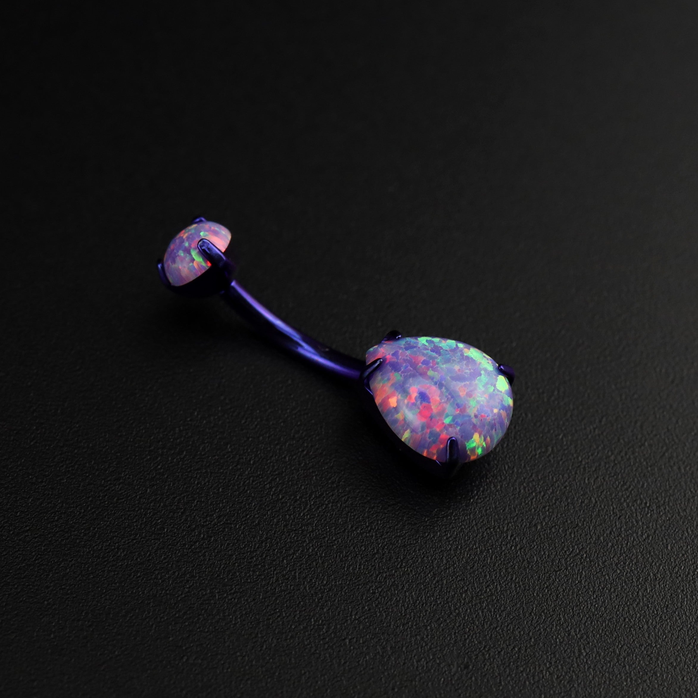 Teardrop Double Opal Titanium Belly Ring - Teardrop Double Opal Titanium Belly Ring - Purple by CRUXJEWELRY