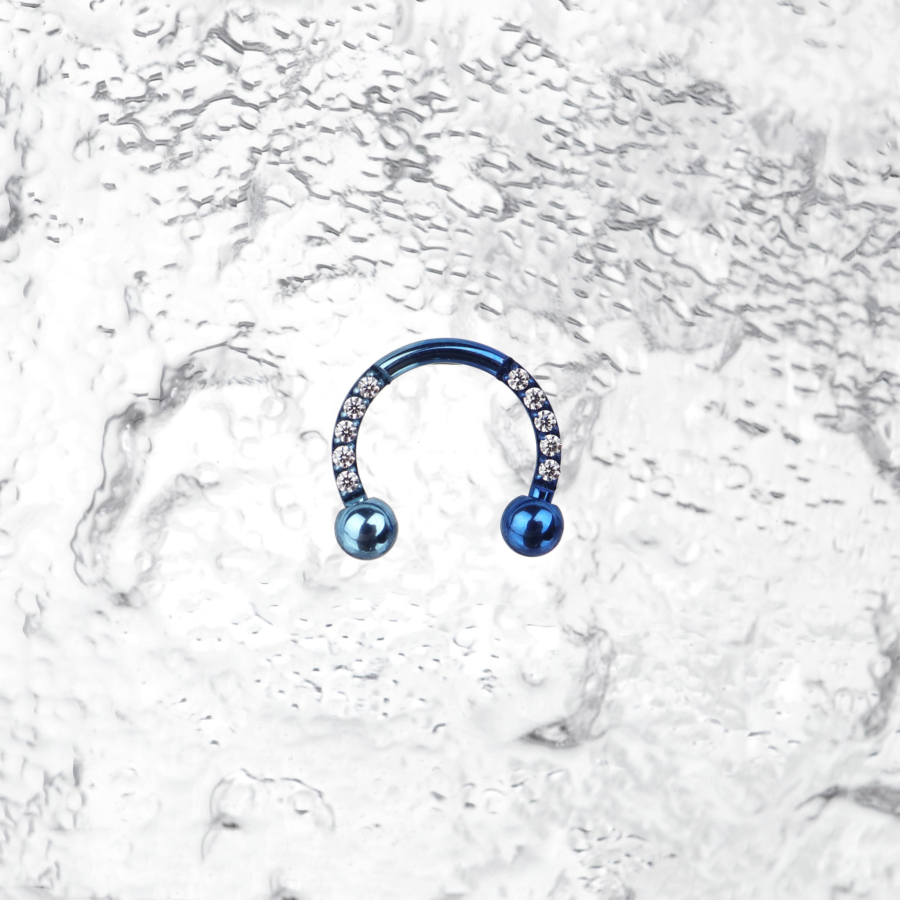 16G CZ Titanium Horseshoe Ring - 16G CZ Titanium Horseshoe Ring - Blue-White Gradient / 8 mm by CRUXJEWELRY