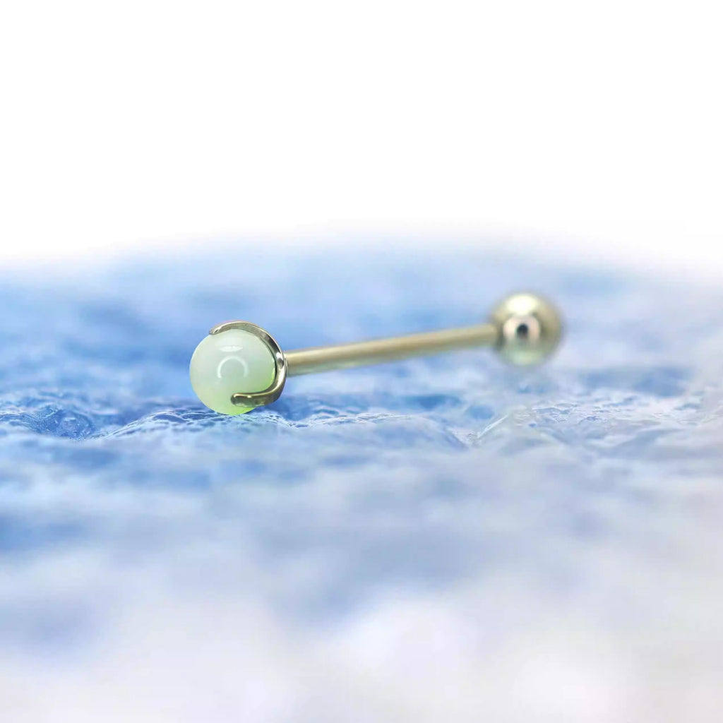 14G Titanium CZ Internally Threaded Barbell - 14G Titanium CZ Internally Threaded Barbell - Cyan Jade / 4mm by CRUXJEWELRY