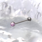 Pastel CZ Titanium barbell Tongue stud - Pastel CZ Titanium barbell Tongue stud - Ice Crystal Powder / 10mm by CRUXJEWELRY