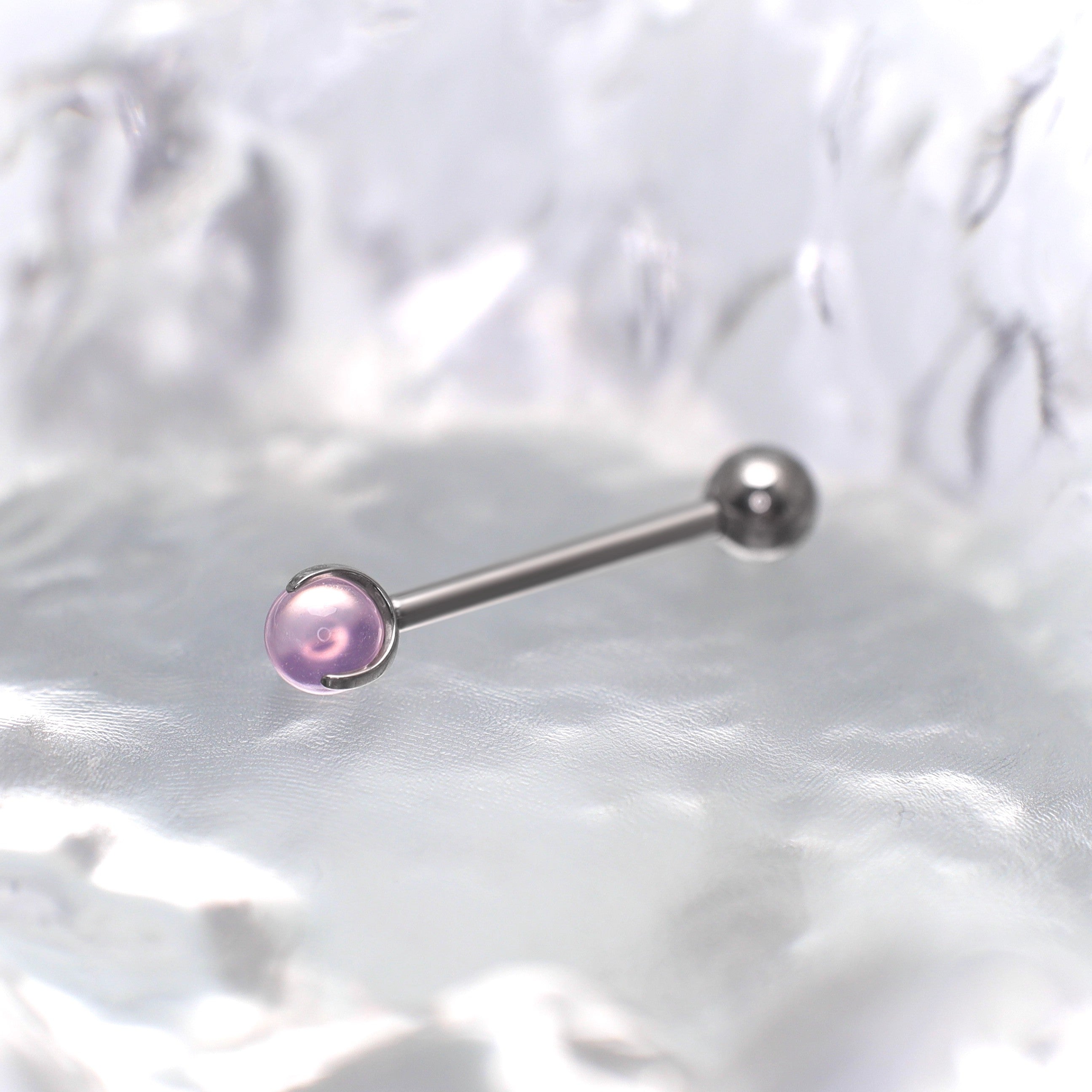 Pastel CZ Titanium barbell Tongue stud - Pastel CZ Titanium barbell Tongue stud - Ice Crystal Powder / 10mm by CRUXJEWELRY
