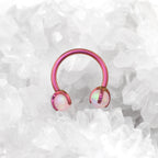 Iridescent Opal Internally Threaded Titanium Horseshoe Ring - Iridescent Opal Internally Threaded Titanium Horseshoe Ring - Light Pink / 8mm by CRUXJEWELRY