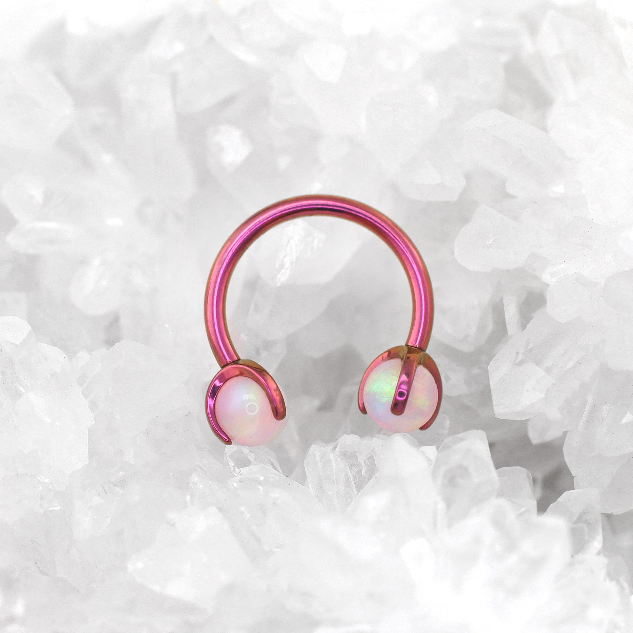 Iridescent Opal Internally Threaded Titanium Horseshoe Ring - Iridescent Opal Internally Threaded Titanium Horseshoe Ring - Light Pink / 8mm by CRUXJEWELRY