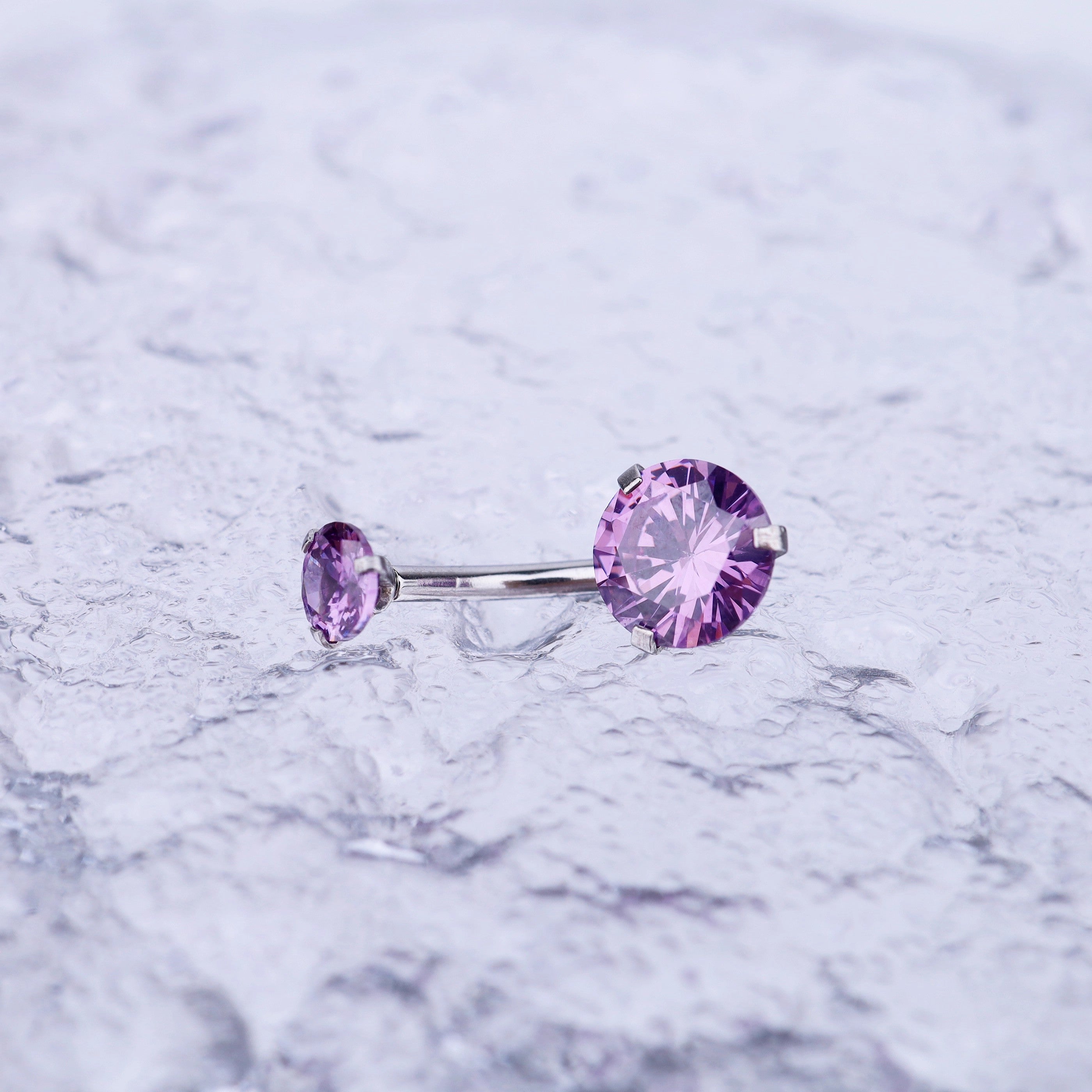 Round CZ Stainless Steel Belly Ring - Round CZ Stainless Steel Belly Ring - Purple / 6mm by CRUXJEWELRY
