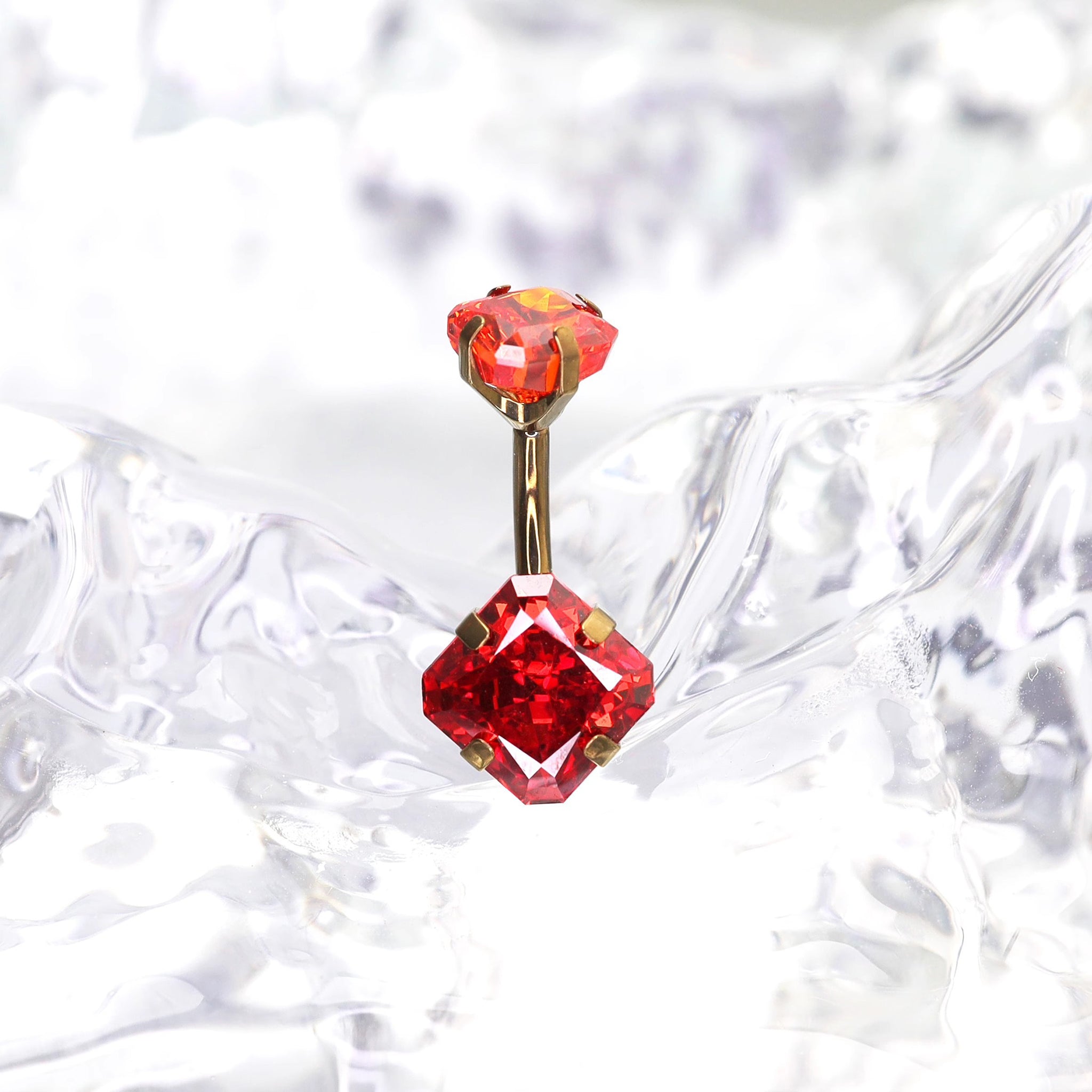 High-Shine Square CZ Titanium Navel Ring - High-Shine Square CZ Titanium Navel Ring - Red by CRUXJEWELRY