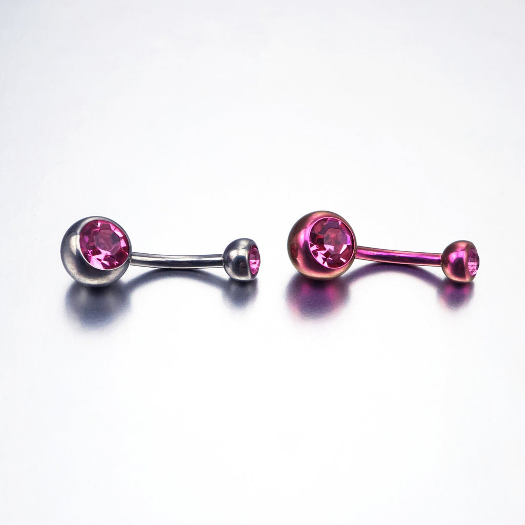 CZ Crystal Titanium Belly Ring - CZ Crystal Titanium Belly Ring - Light Pink / 6 mm by CRUXJEWELRY