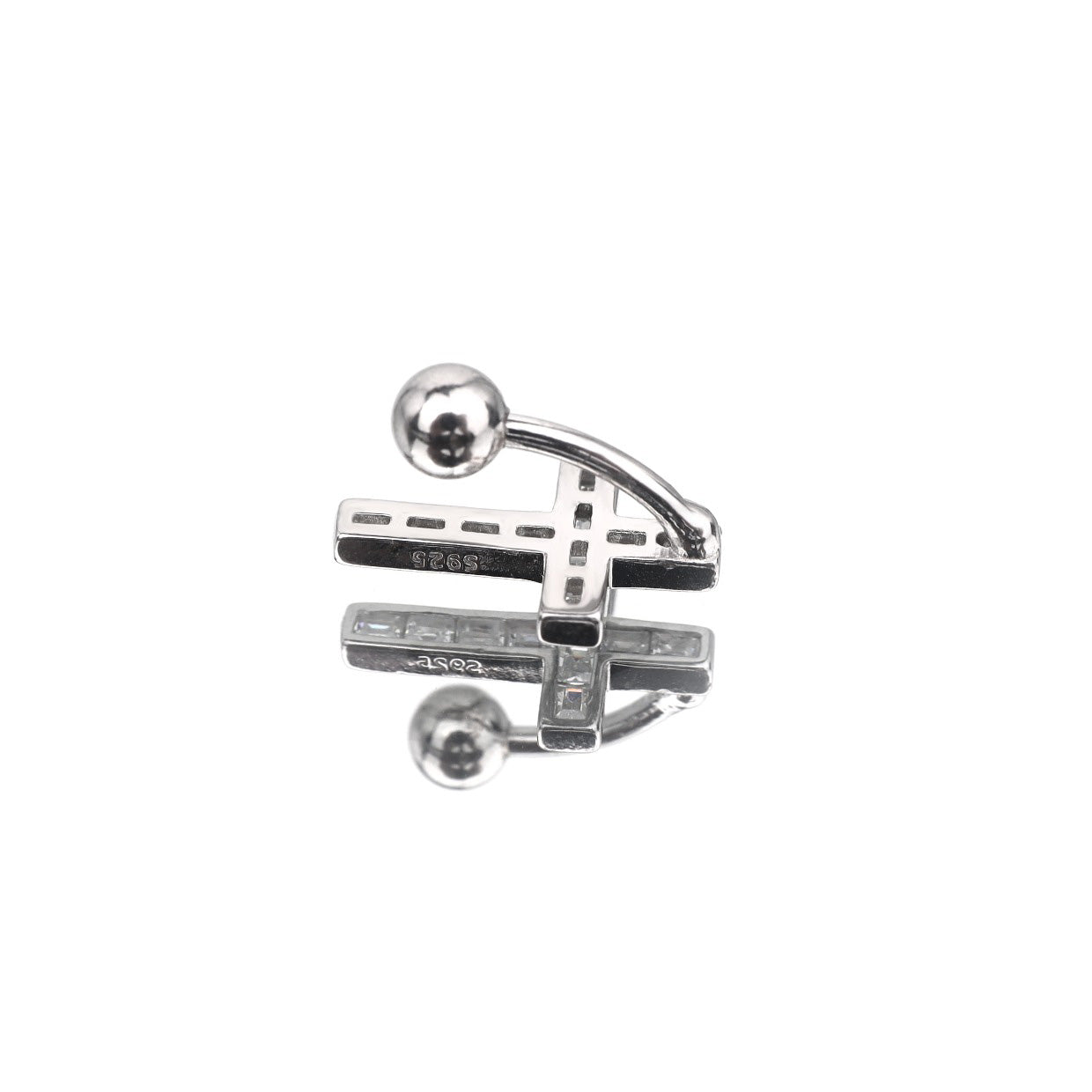 Curved Cross CZ Sterling Silver Navel Ring - Curved Cross CZ Sterling Silver Navel Ring - 6mm by CRUXJEWELRY