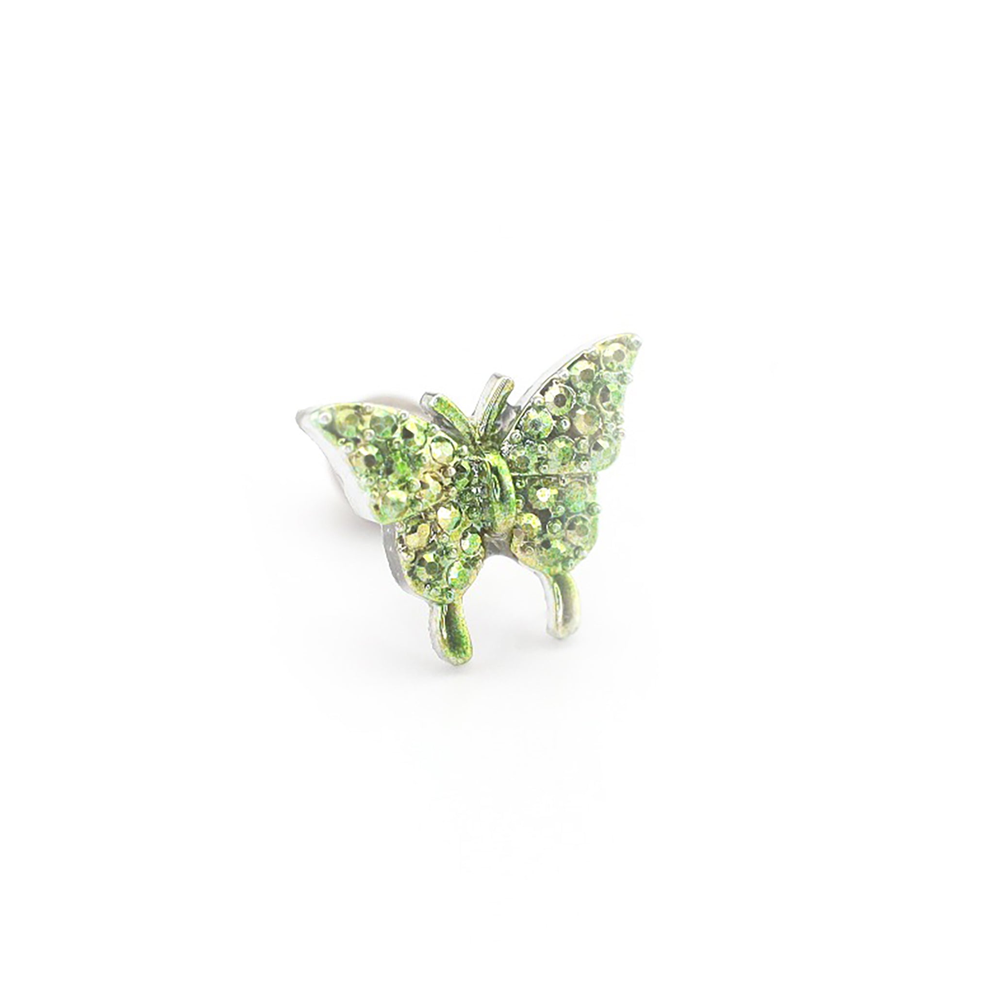 Thin Needle Micro-Pave Butterfly Stainless Steel Ear Studs - Thin Needle Micro-Pave Butterfly Stainless Steel Ear Studs - Green / Single by CRUXJEWELRY