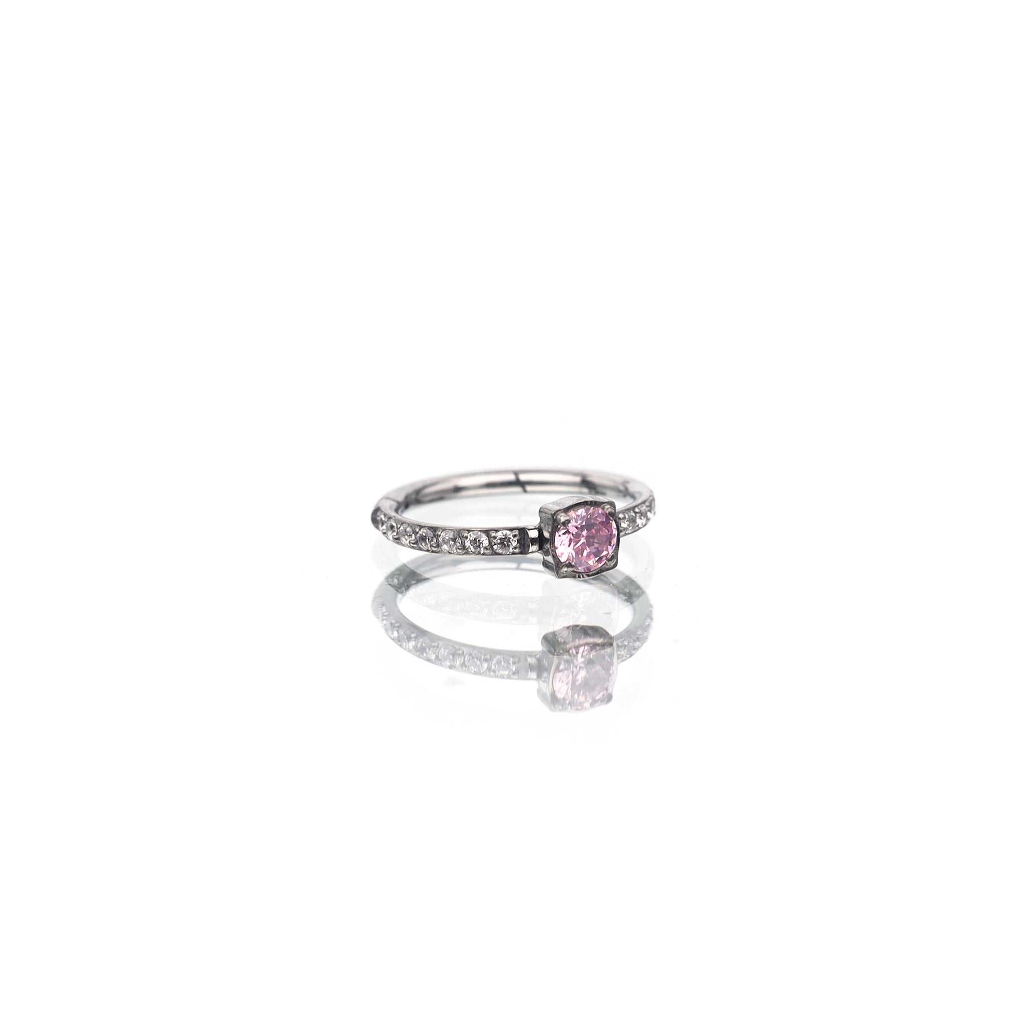 Pink & White Square CZ Stainless Steel Cartilage Ring - Pink & White Square CZ Stainless Steel Cartilage Ring - Pink by CRUXJEWELRY
