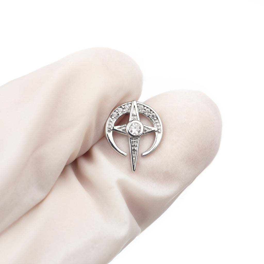 Crossed Circle Star CZ Stainless Steel Ear Studs - Crossed Circle Star CZ Stainless Steel Ear Studs - Single by CRUXJEWELRY