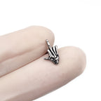 Skull Middle Finger Internally Threaded Stainless Steel Ear Studs - Skull Middle Finger Internally Threaded Stainless Steel Ear Studs - Single / 6mm by CRUXJEWELRY