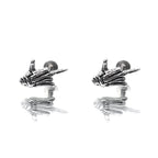 Skull Middle Finger Internally Threaded Stainless Steel Ear Studs - Skull Middle Finger Internally Threaded Stainless Steel Ear Studs - Set / 6mm by CRUXJEWELRY