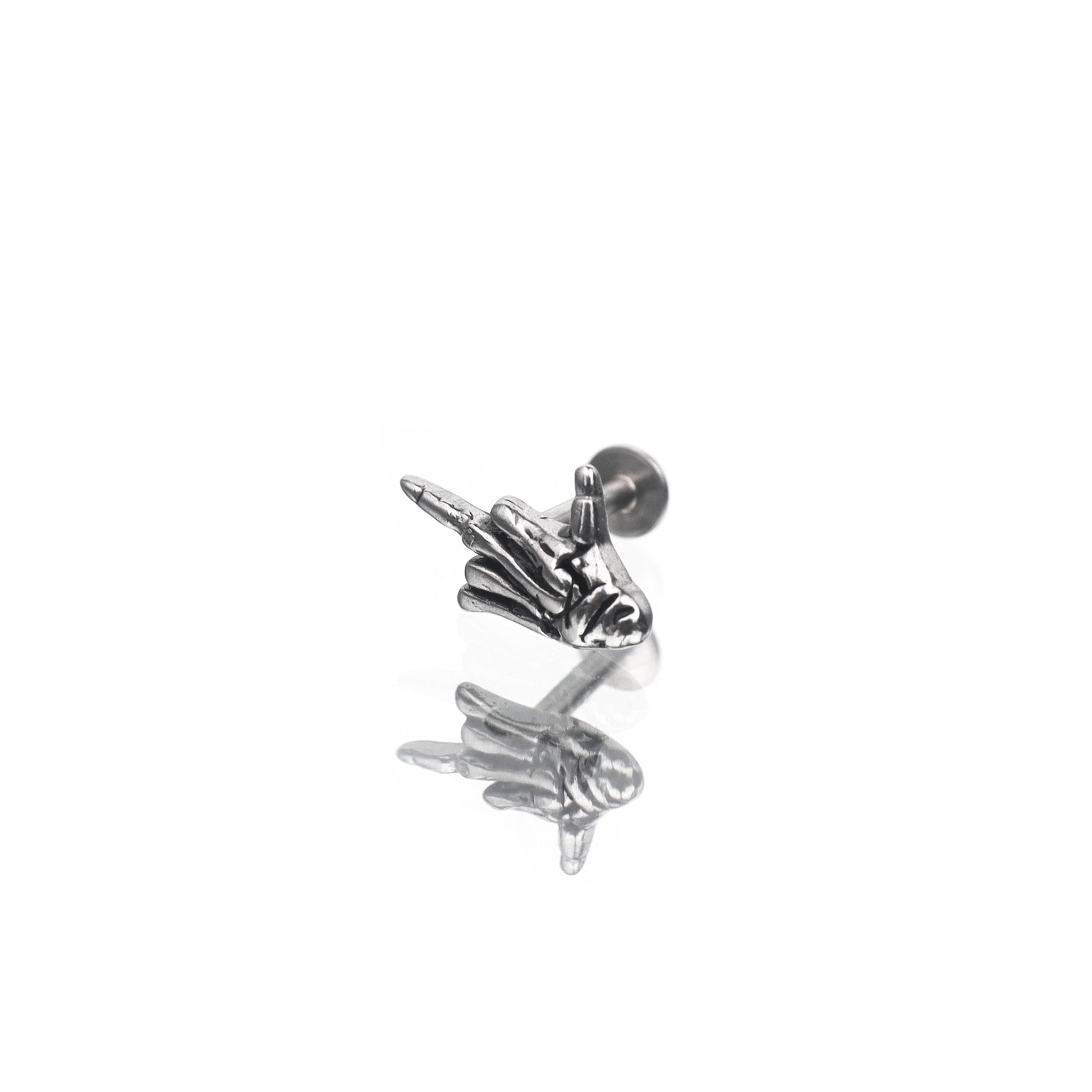 Skull Middle Finger Internally Threaded Stainless Steel Ear Studs - Skull Middle Finger Internally Threaded Stainless Steel Ear Studs - Single / 6mm by CRUXJEWELRY