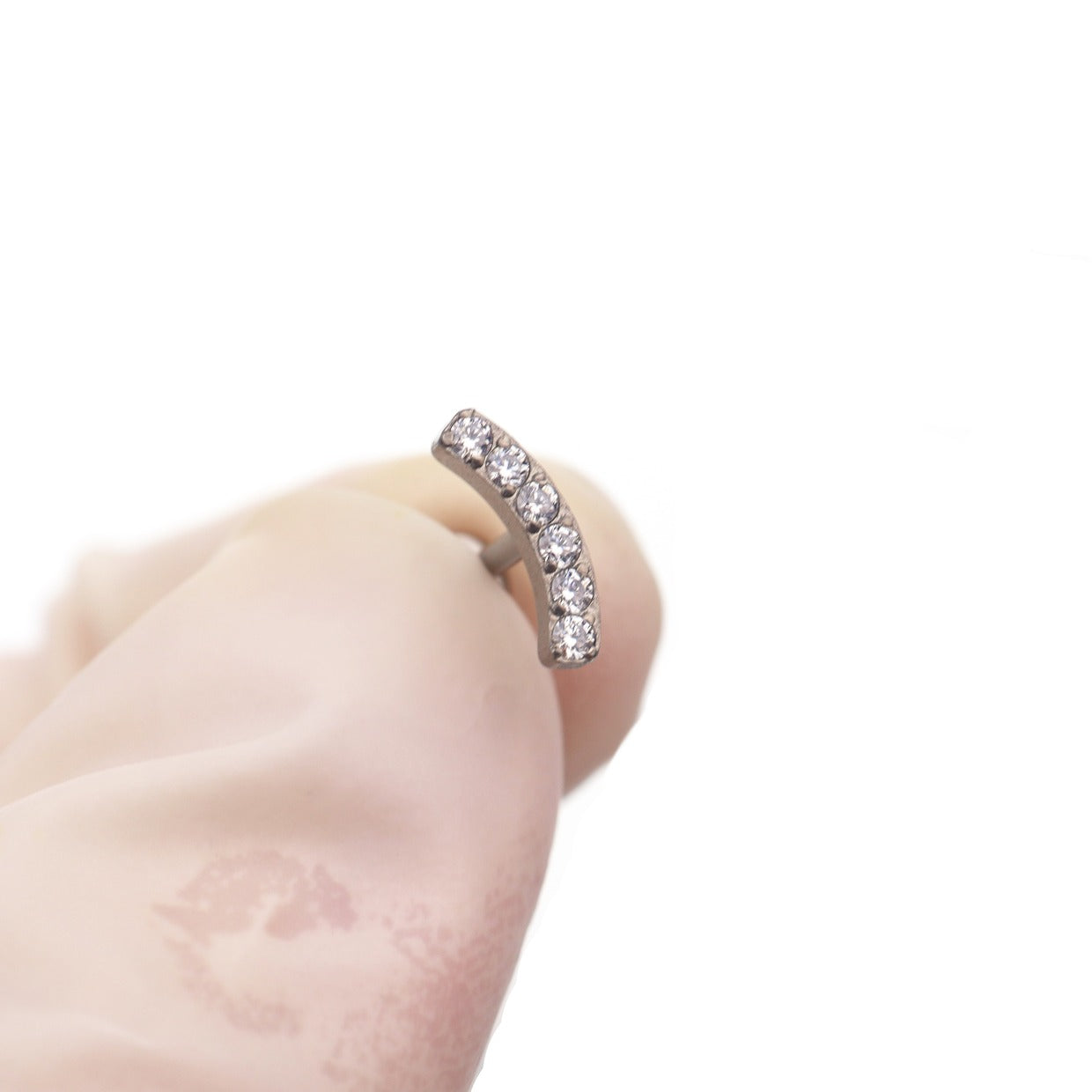 Silver Curved CZ Internally Threaded Titanium Studs - Silver Curved CZ Internally Threaded Titanium Studs - Blue / 6mm by CRUXJEWELRY