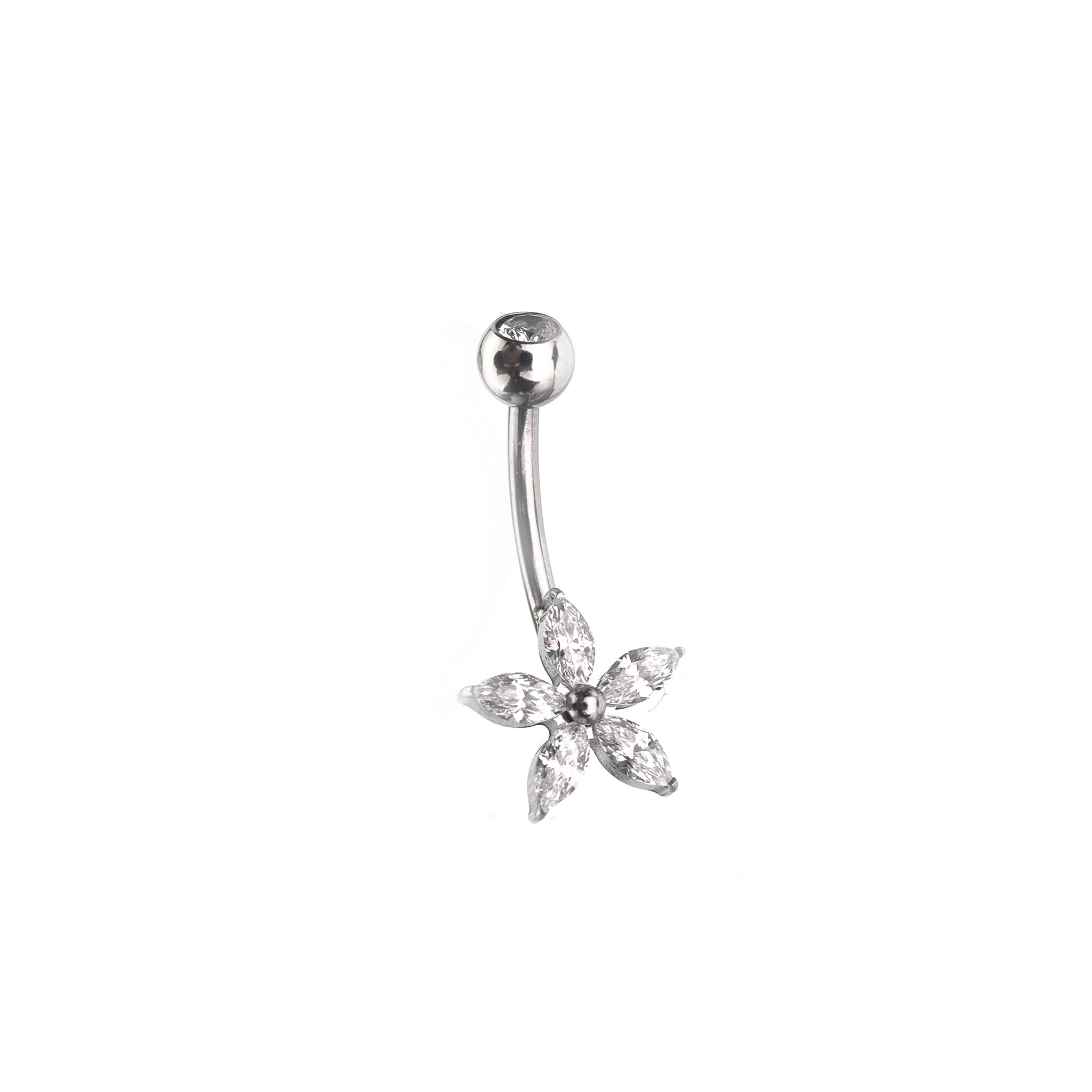 Floral CZ Stainless Steel Navel Ring - Floral CZ Stainless Steel Navel Ring - Default Title by CRUXJEWELRY